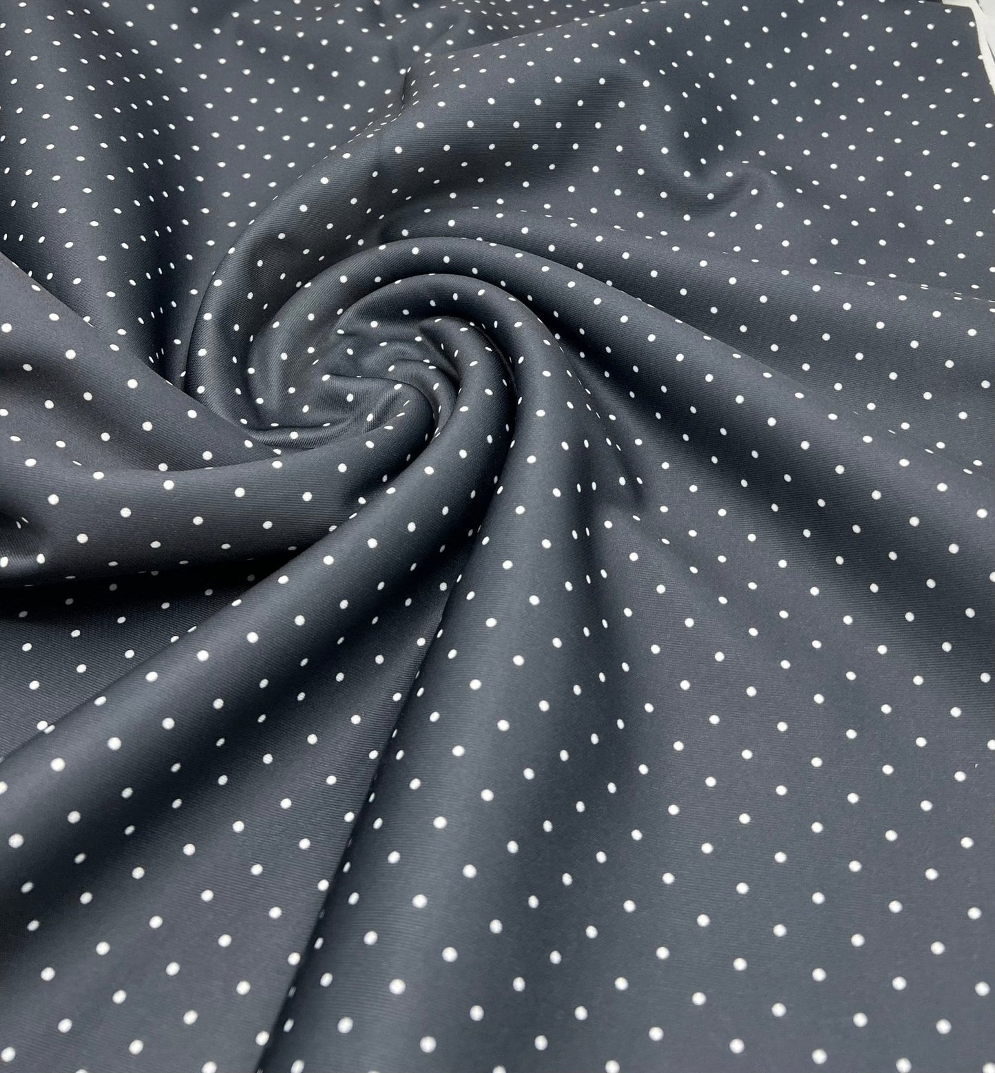 Black Small Polka Dot Printed Plain Scuba 4 Way Stretch Jersey Fabric