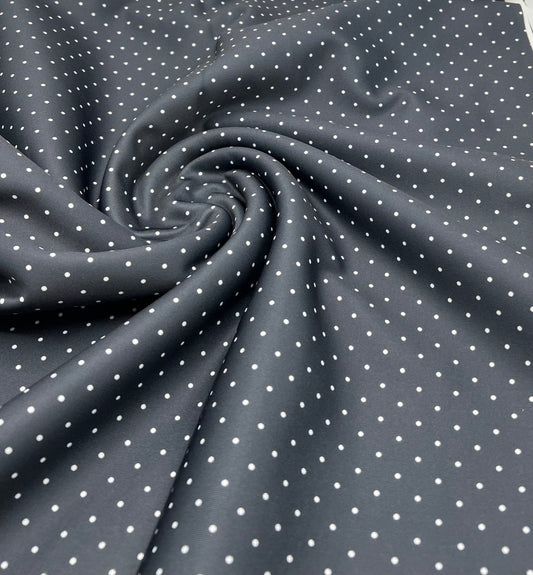 Black Small Polka Dot Printed Plain Scuba 4 Way Stretch Jersey Fabric