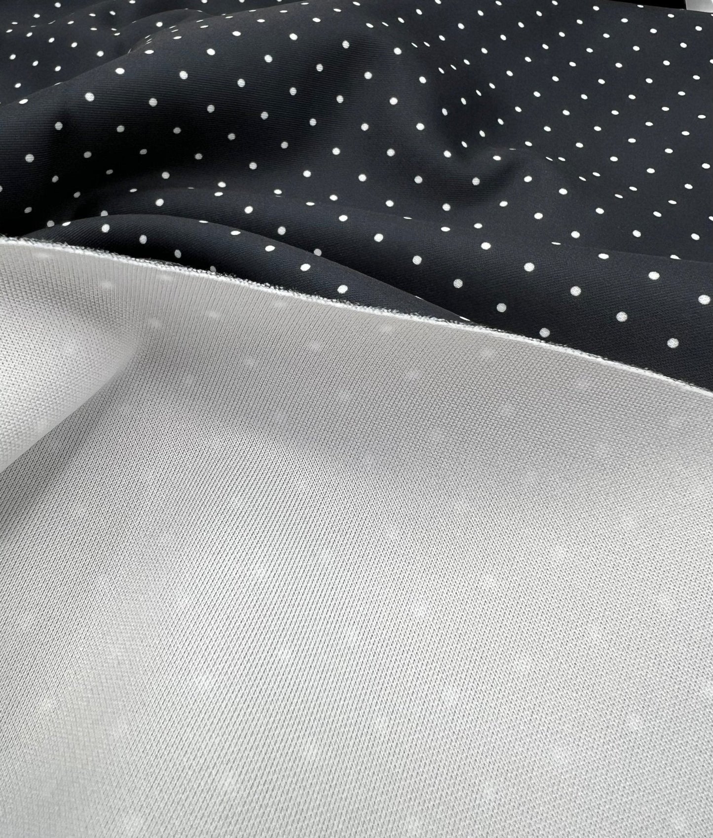 Black Small Polka Dot Printed Plain Scuba 4 Way Stretch Jersey Fabric