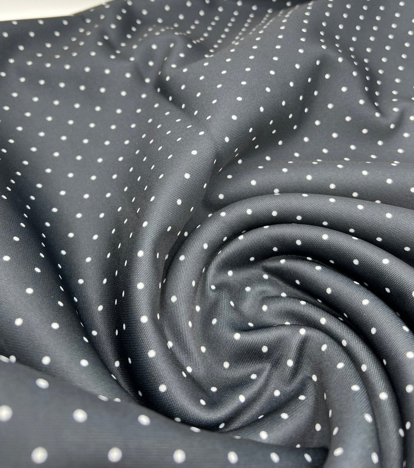 Black Small Polka Dot Printed Plain Scuba 4 Way Stretch Jersey Fabric