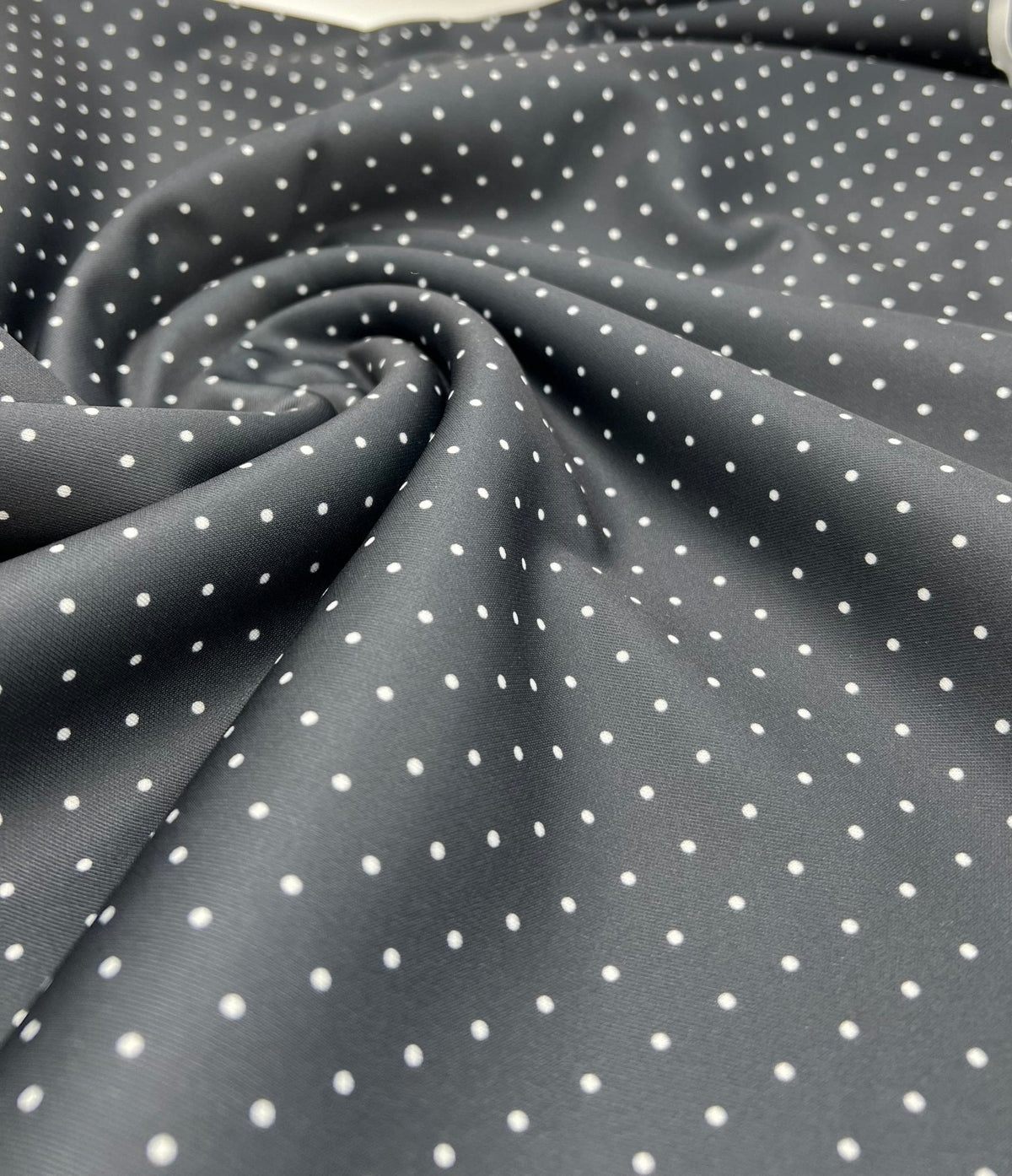 Black Small Polka Dot Printed Plain Scuba 4 Way Stretch Jersey Fabric