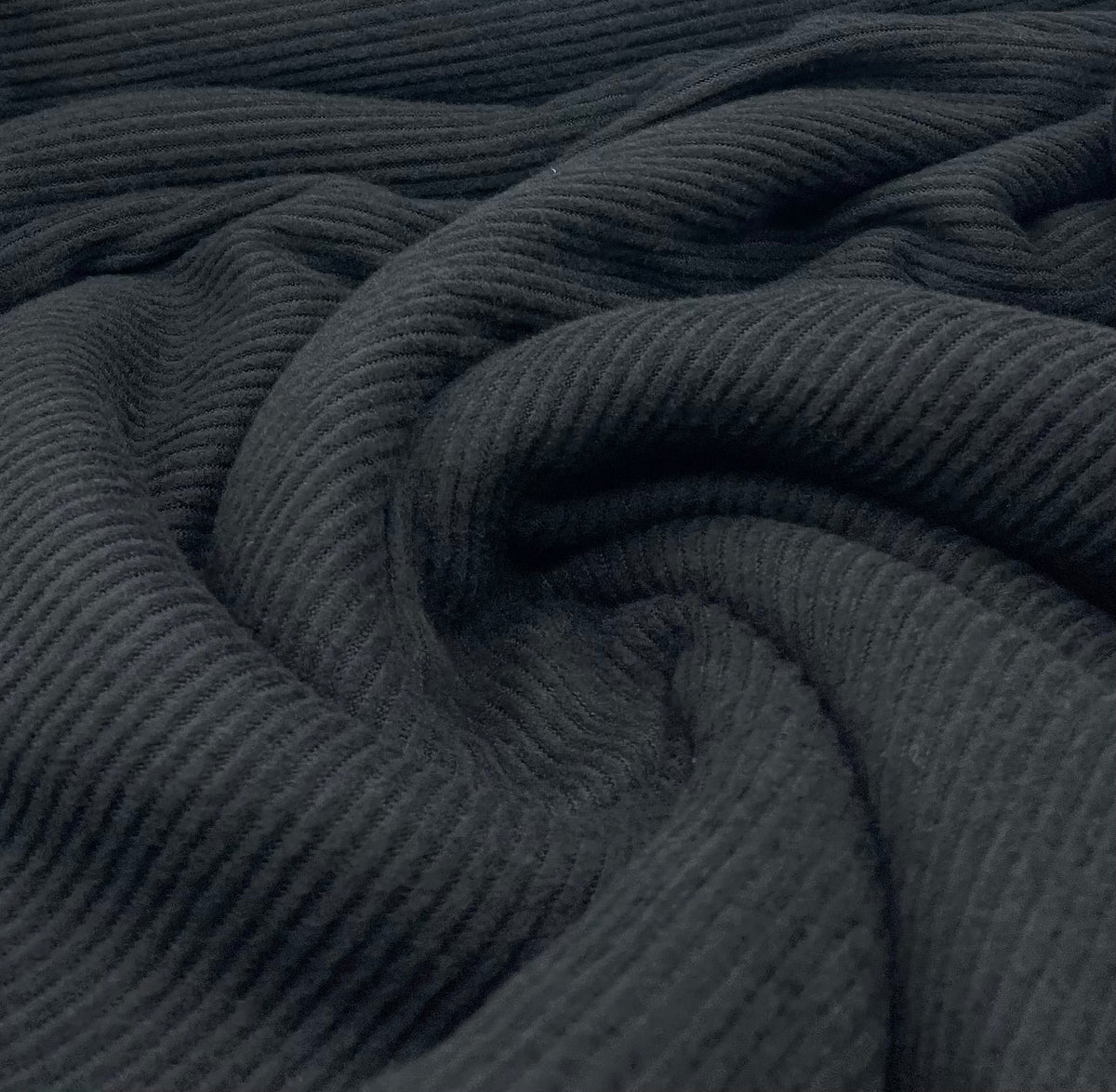 Black Soft Brushed Cosy Wide Rib Stretch Fabric
