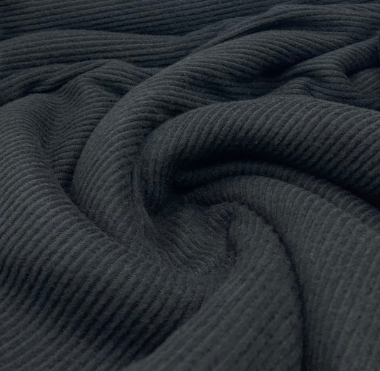 Black Soft Brushed Cosy Wide Rib Stretch Fabric