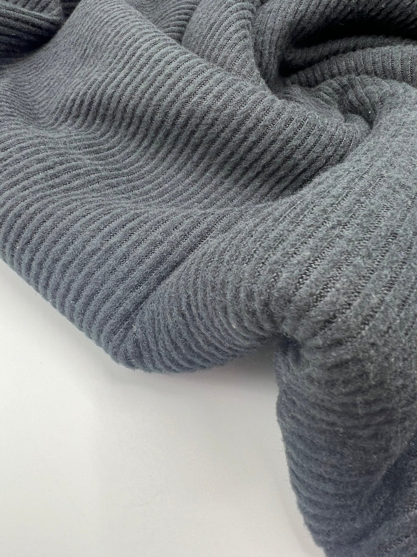 Black Soft Brushed Cosy Wide Rib Stretch Fabric