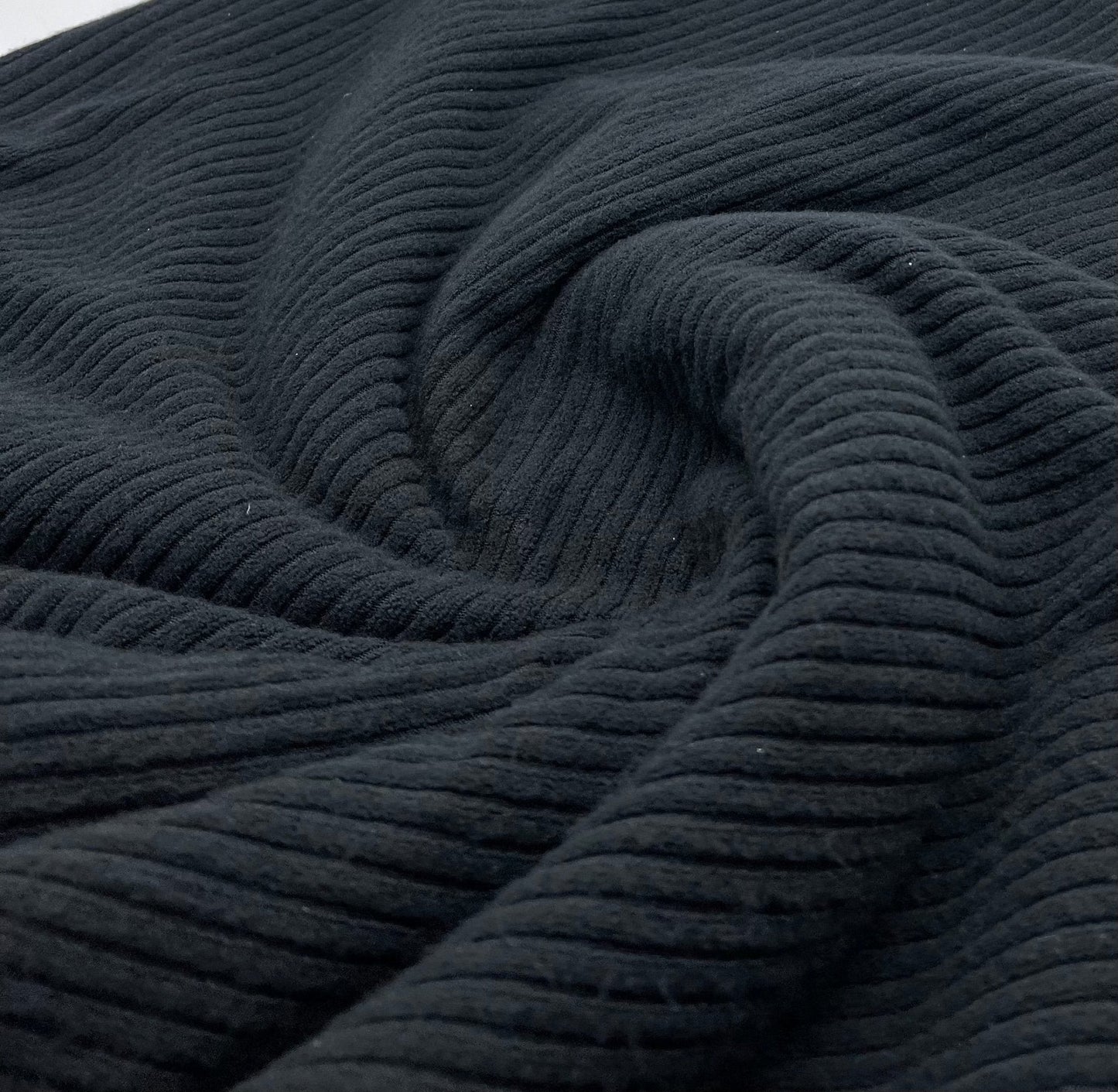 Black Soft Light Brushed Cosy Wide Rib Stretch Fabric