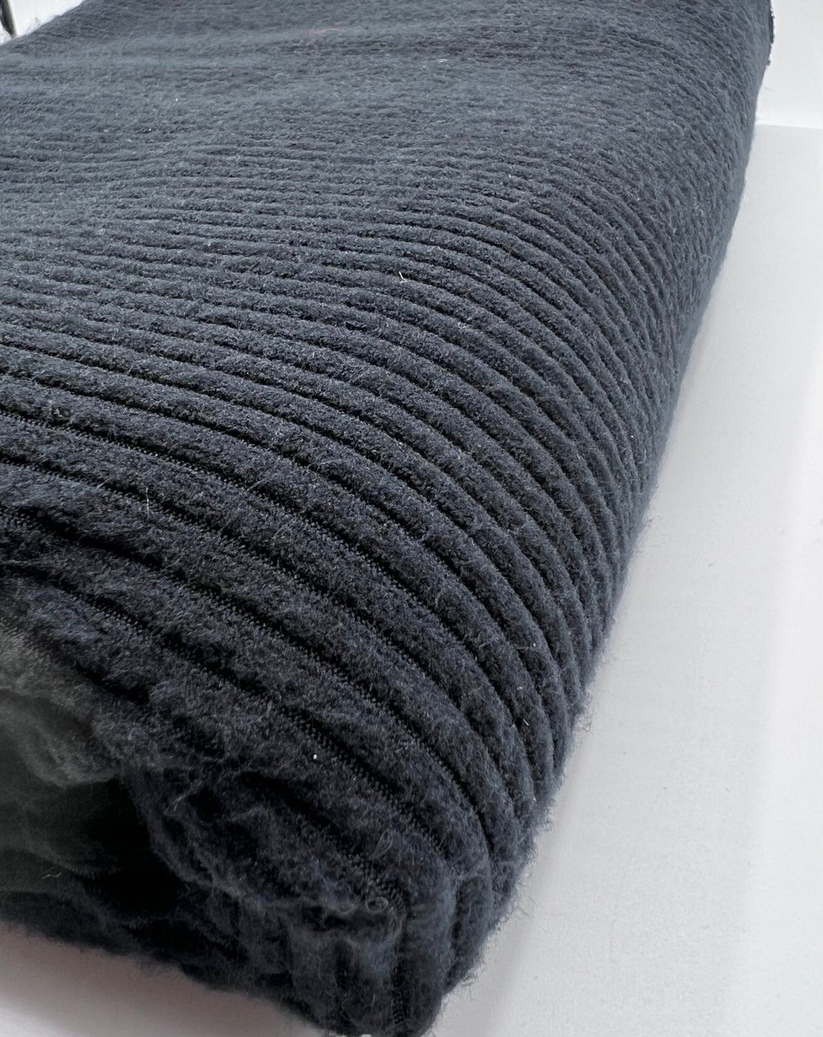 Black Soft Light Brushed Cosy Wide Rib Stretch Fabric