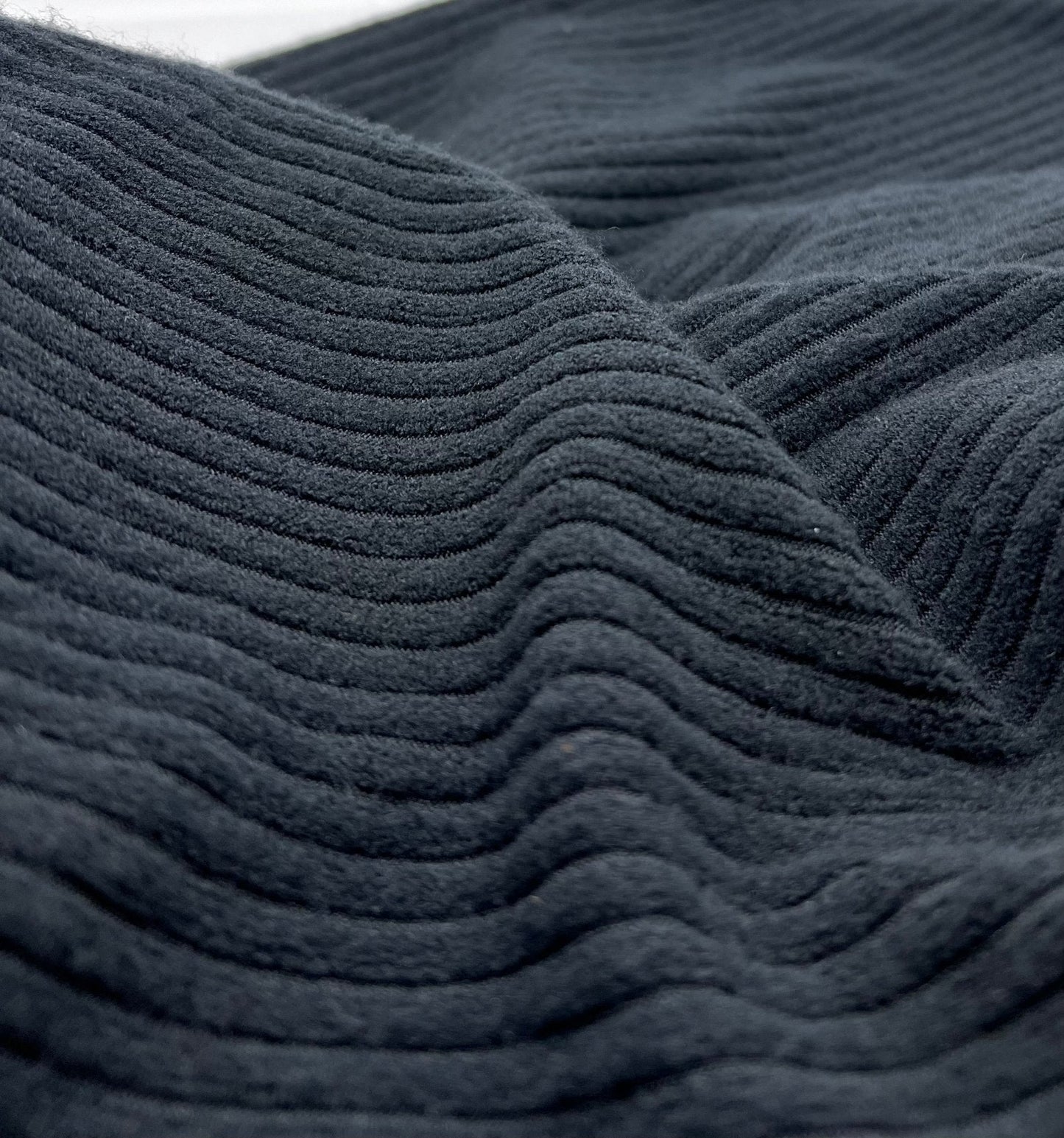 Black Soft Light Brushed Cosy Wide Rib Stretch Fabric