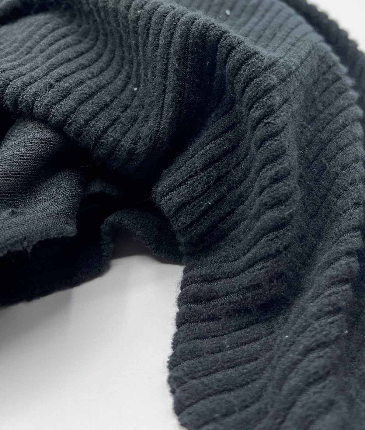 Black Soft Light Brushed Cosy Wide Rib Stretch Fabric
