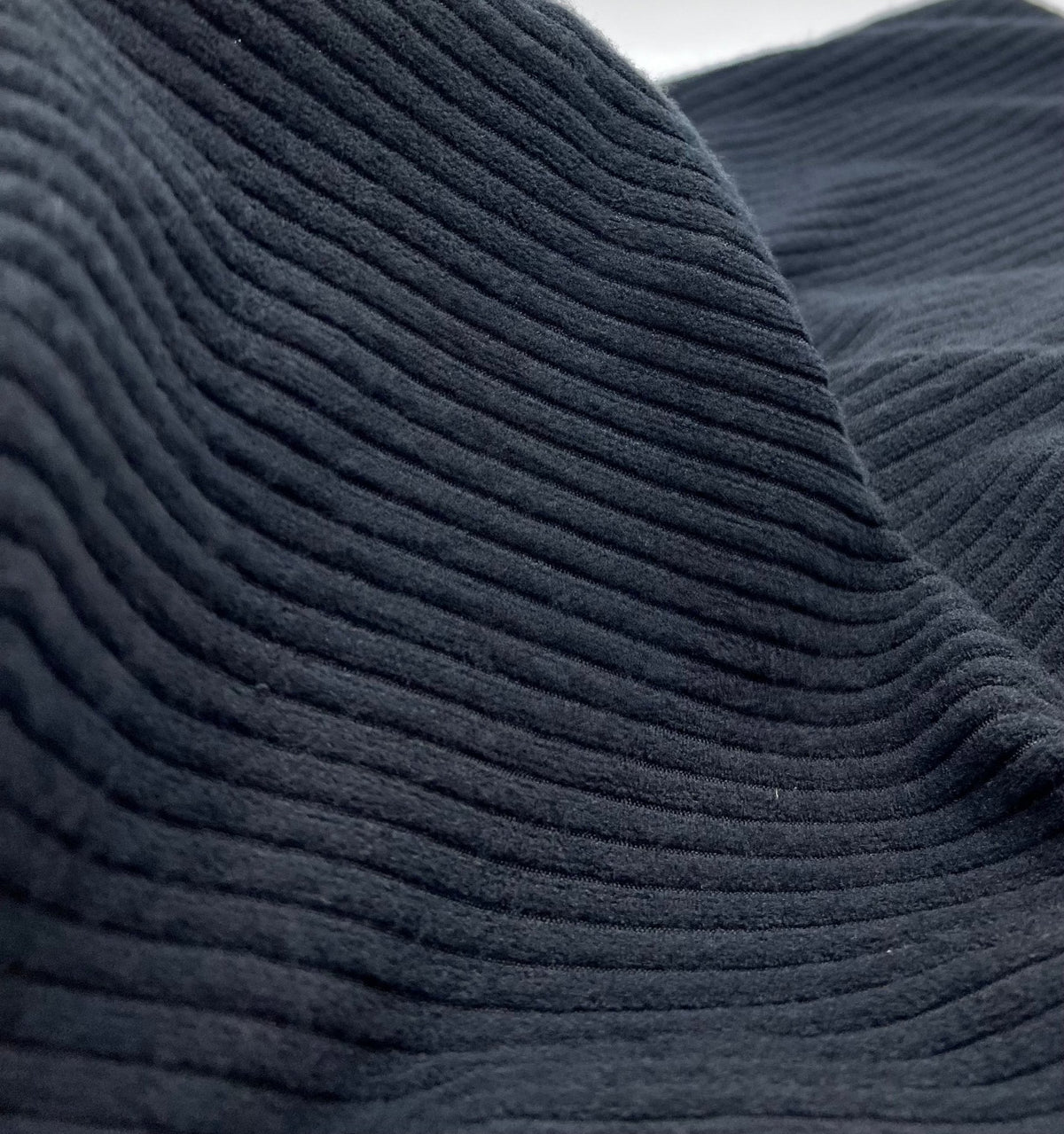 Black Soft Light Brushed Cosy Wide Rib Stretch Fabric