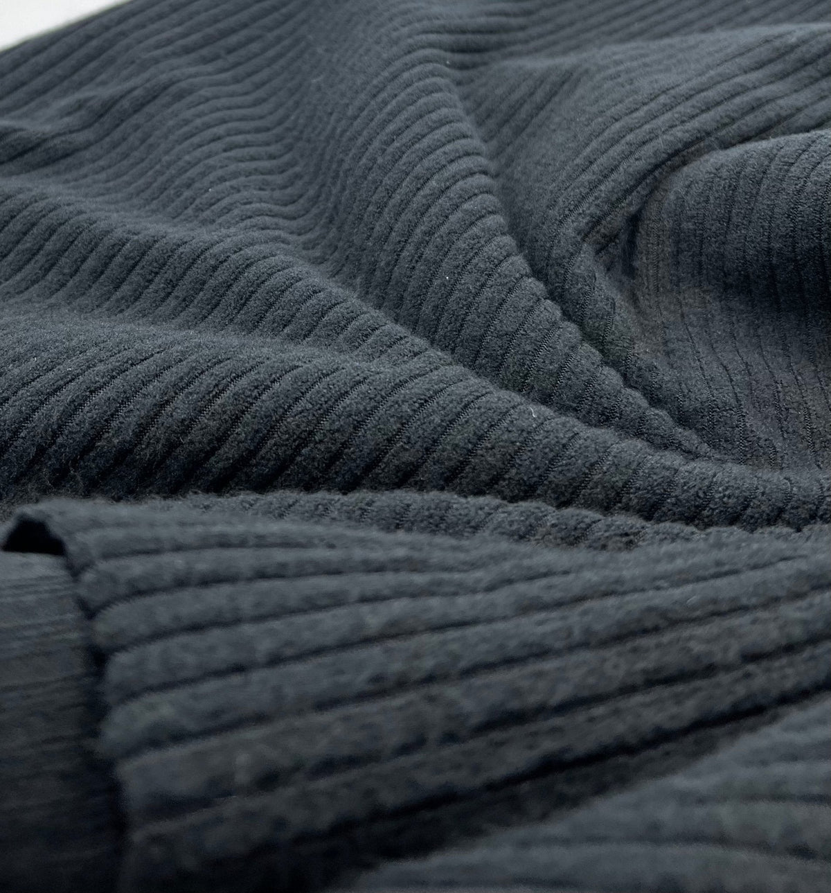 Black Soft Light Brushed Cosy Wide Rib Stretch Fabric