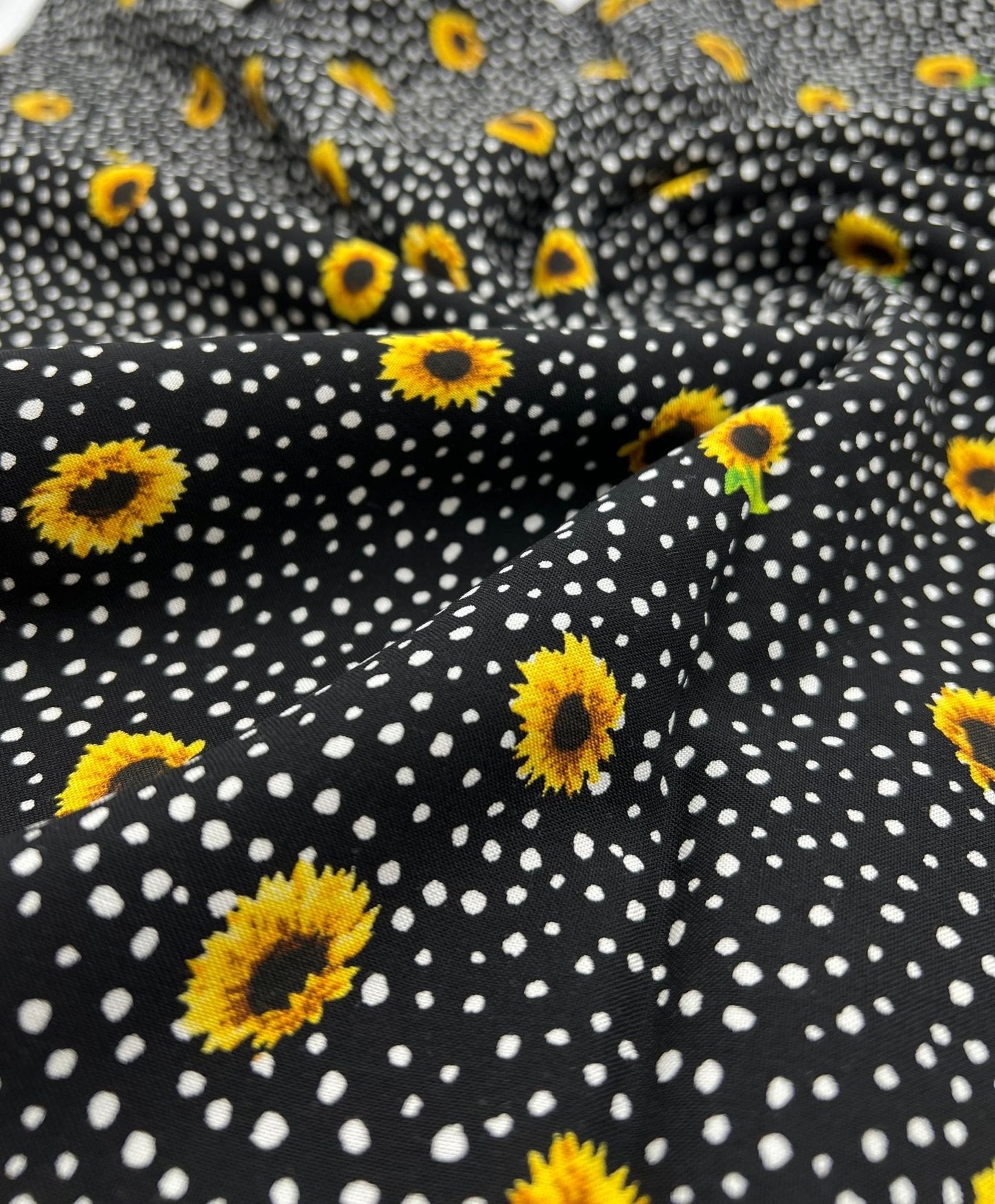 Black Spot Sunflower Lightweight Non Stretch Woven Fabric
