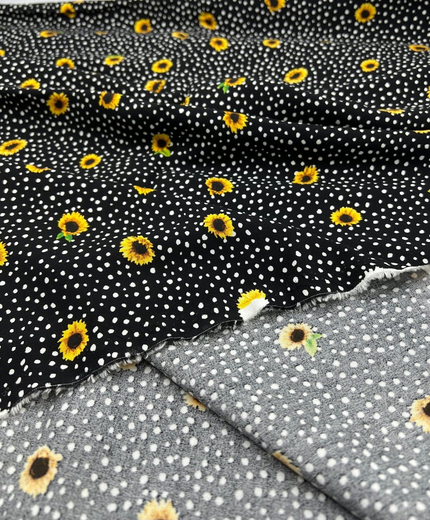 Black Spot Sunflower Lightweight Non Stretch Woven Fabric