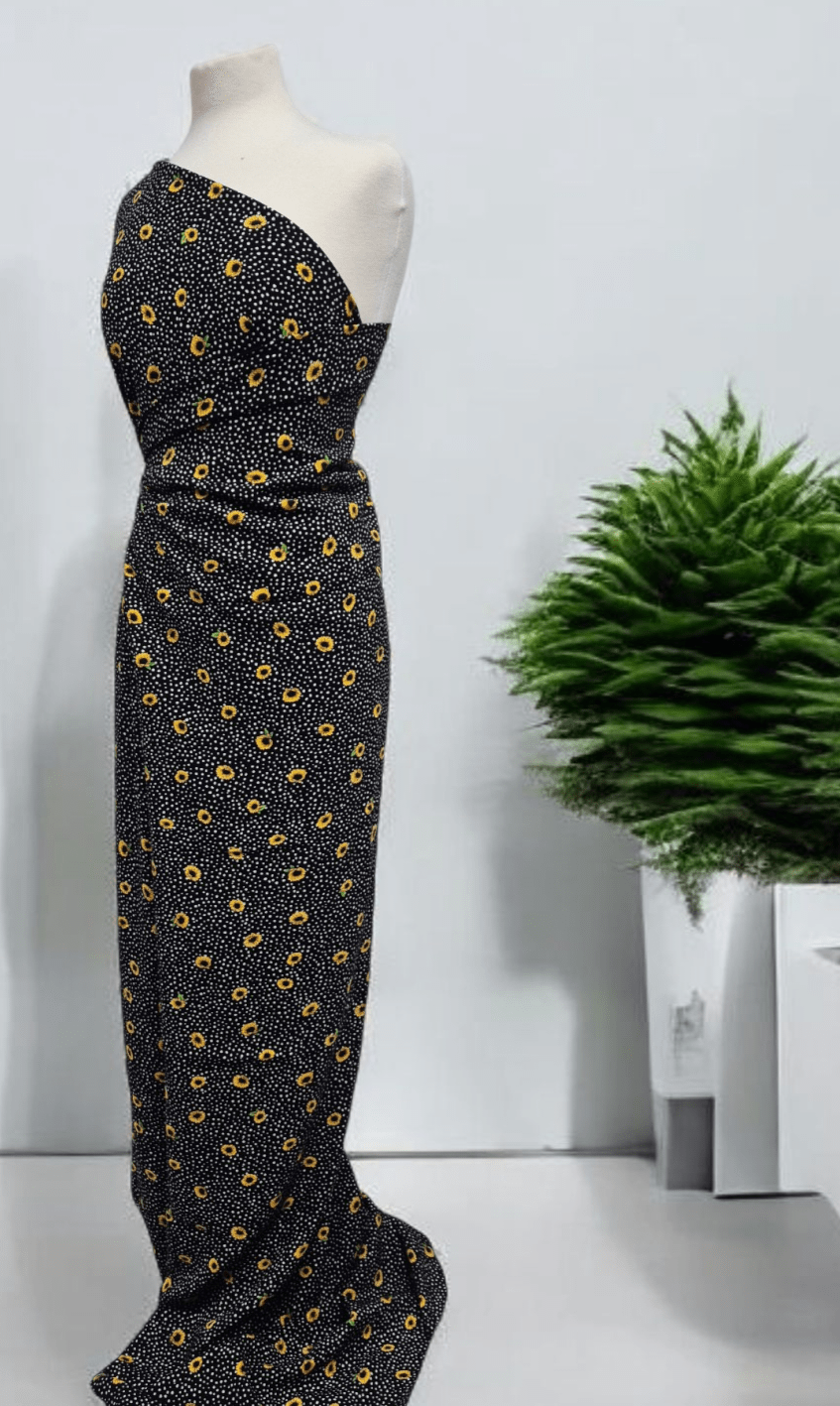 Black Spot Sunflower Lightweight Non Stretch Woven Fabric
