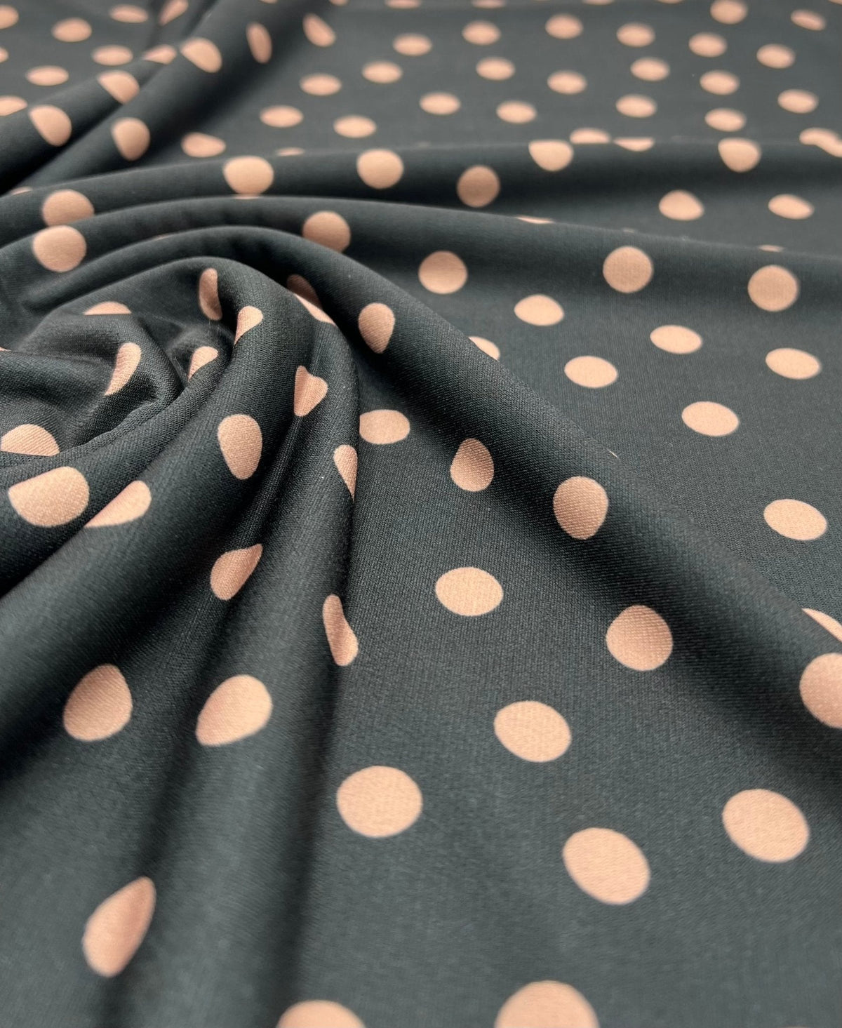 Black Stone Polka Spot Print ITY Fabric 2 Way Stretch