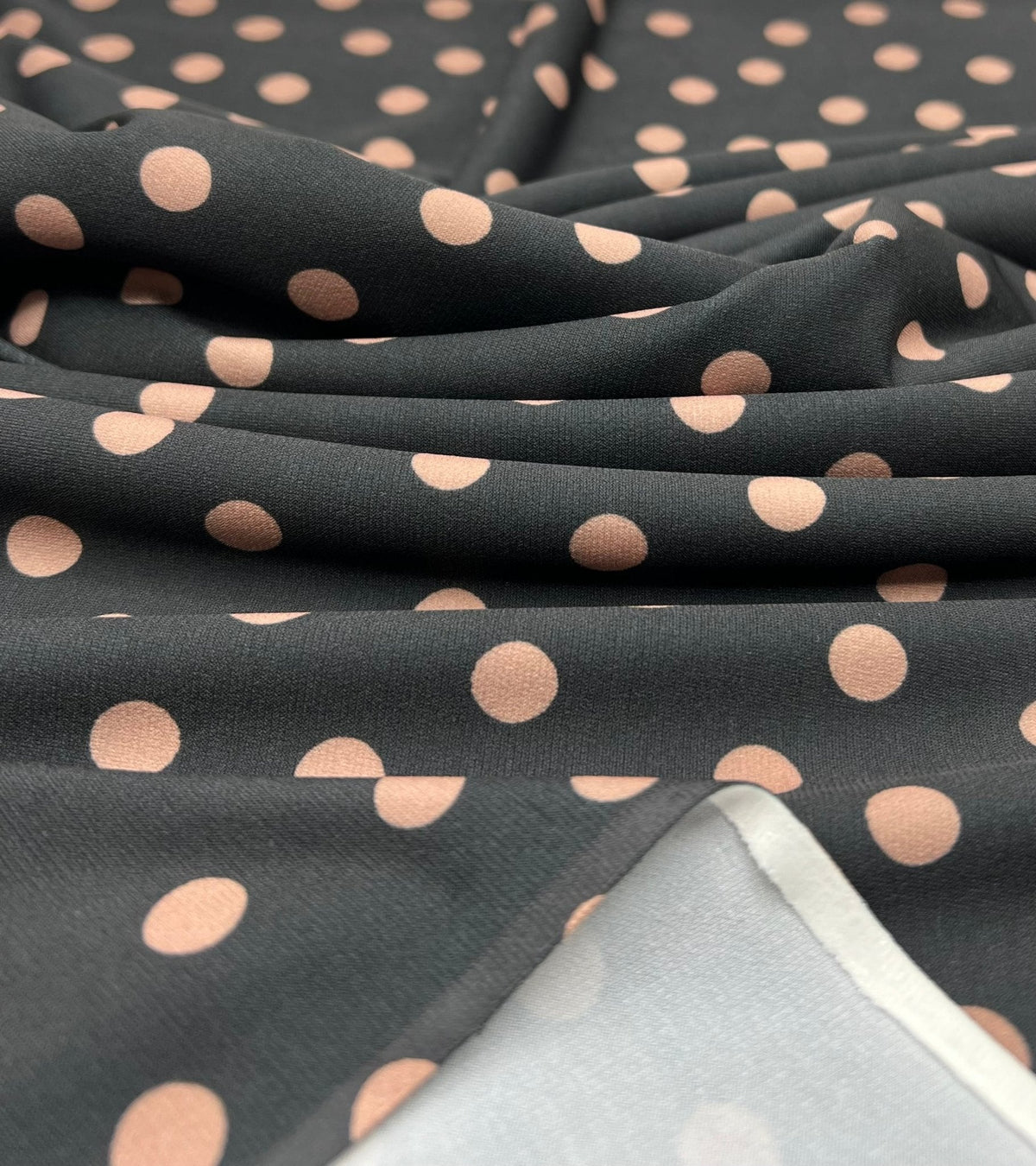 Black Stone Polka Spot Print ITY Fabric 2 Way Stretch