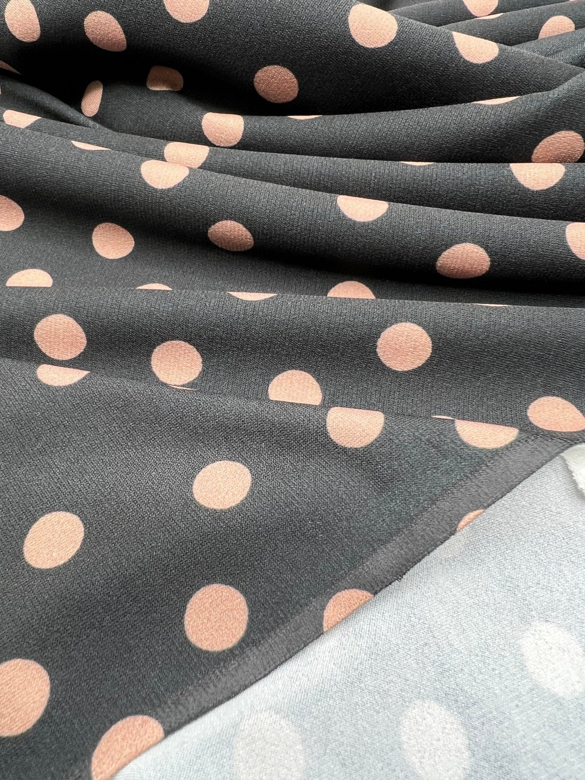 Black Stone Polka Spot Print ITY Fabric 2 Way Stretch