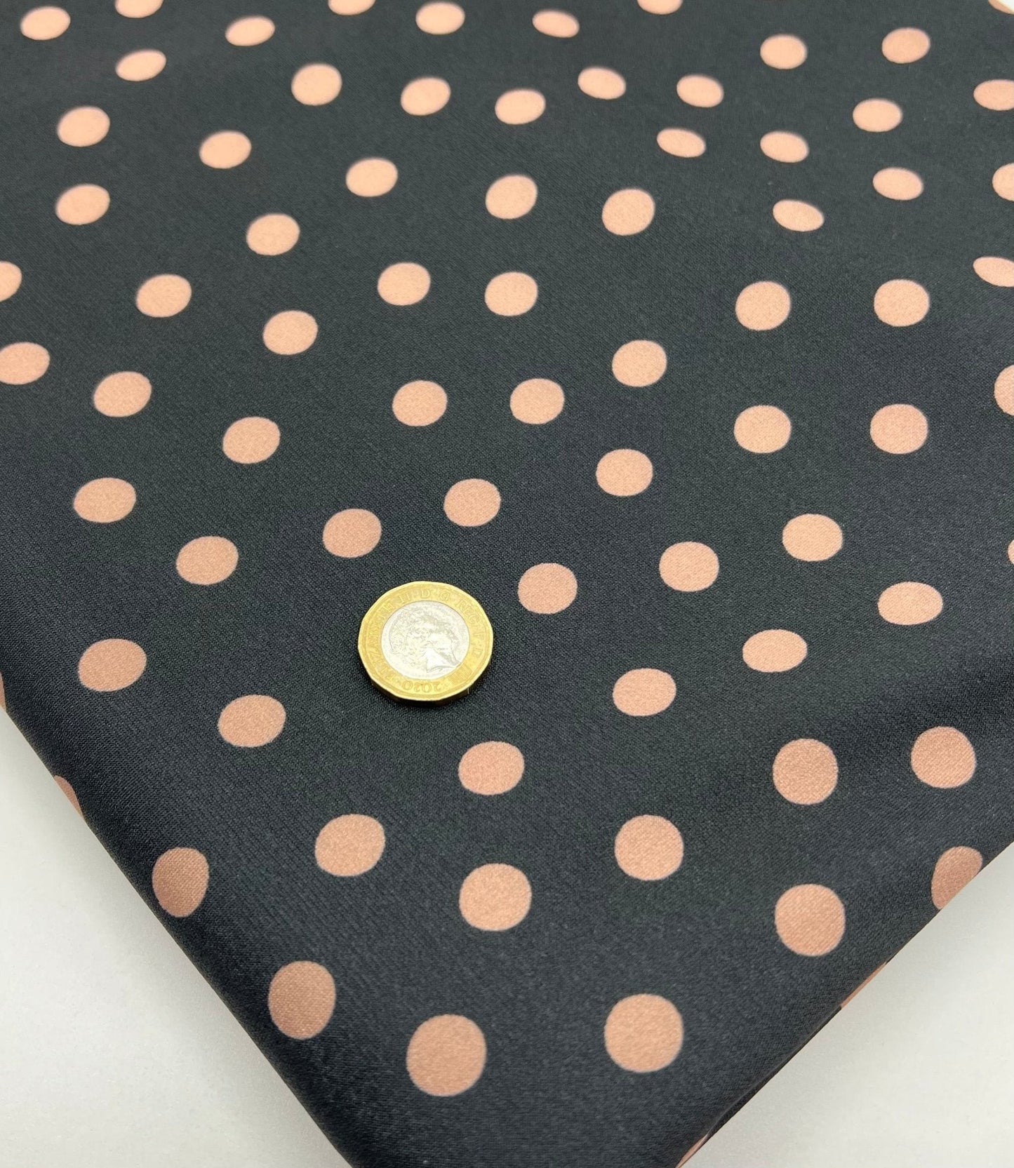 Black Stone Polka Spot Print ITY Fabric 2 Way Stretch