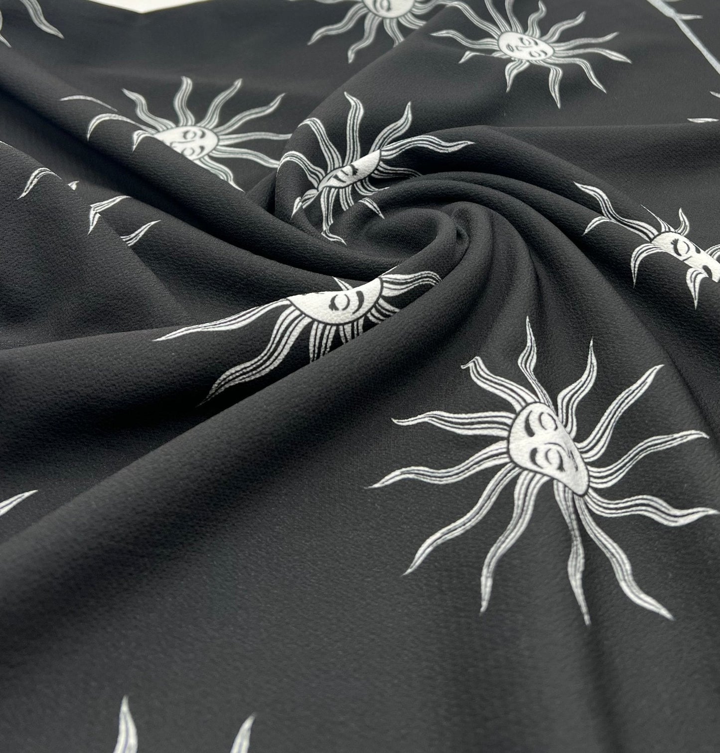 Black Sun Print Lightweight Bubble Crepe Fabric