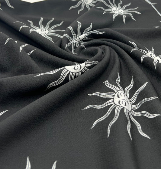 Black Sun Print Lightweight Bubble Crepe Fabric