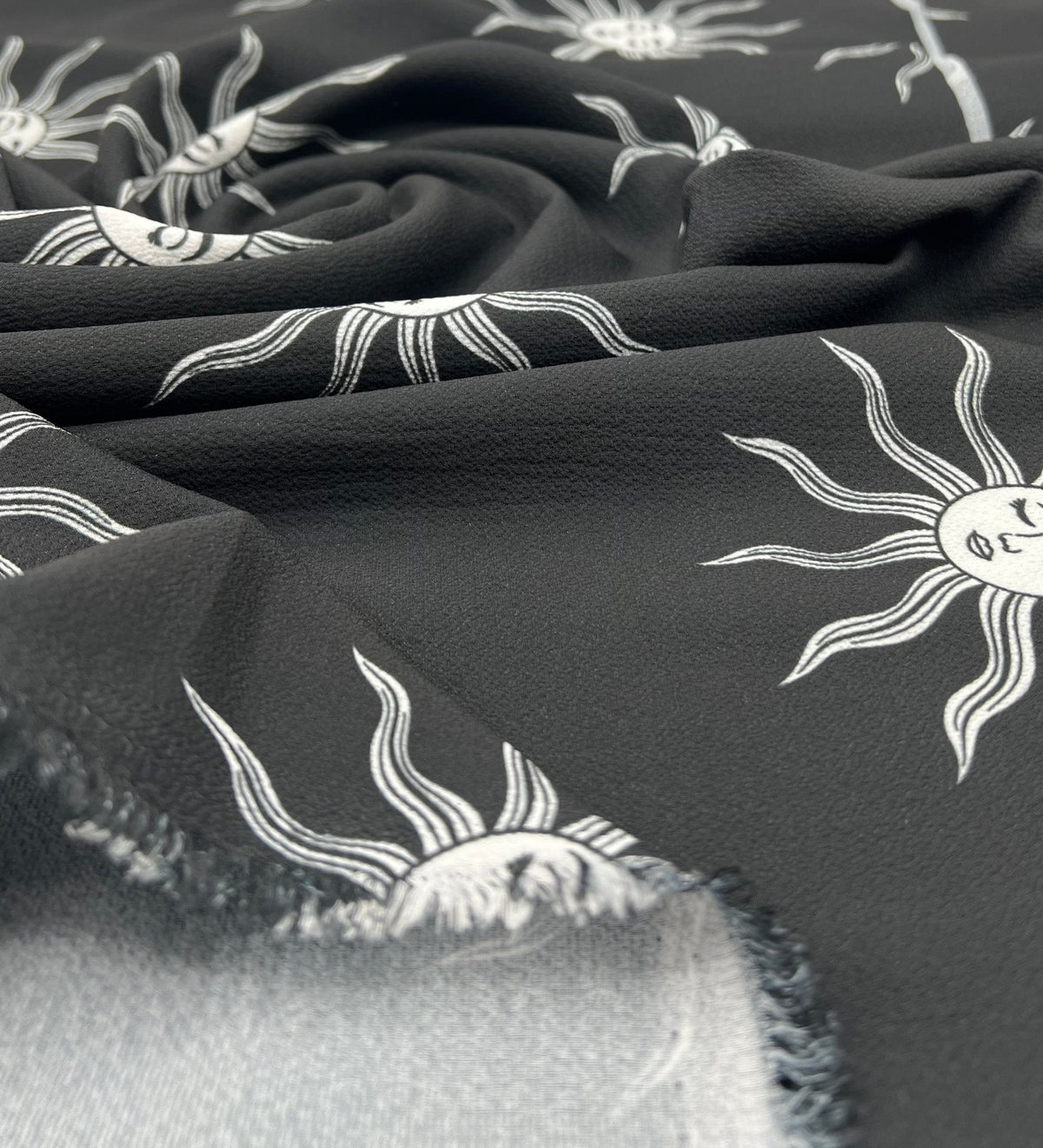 Black Sun Print Lightweight Bubble Crepe Fabric