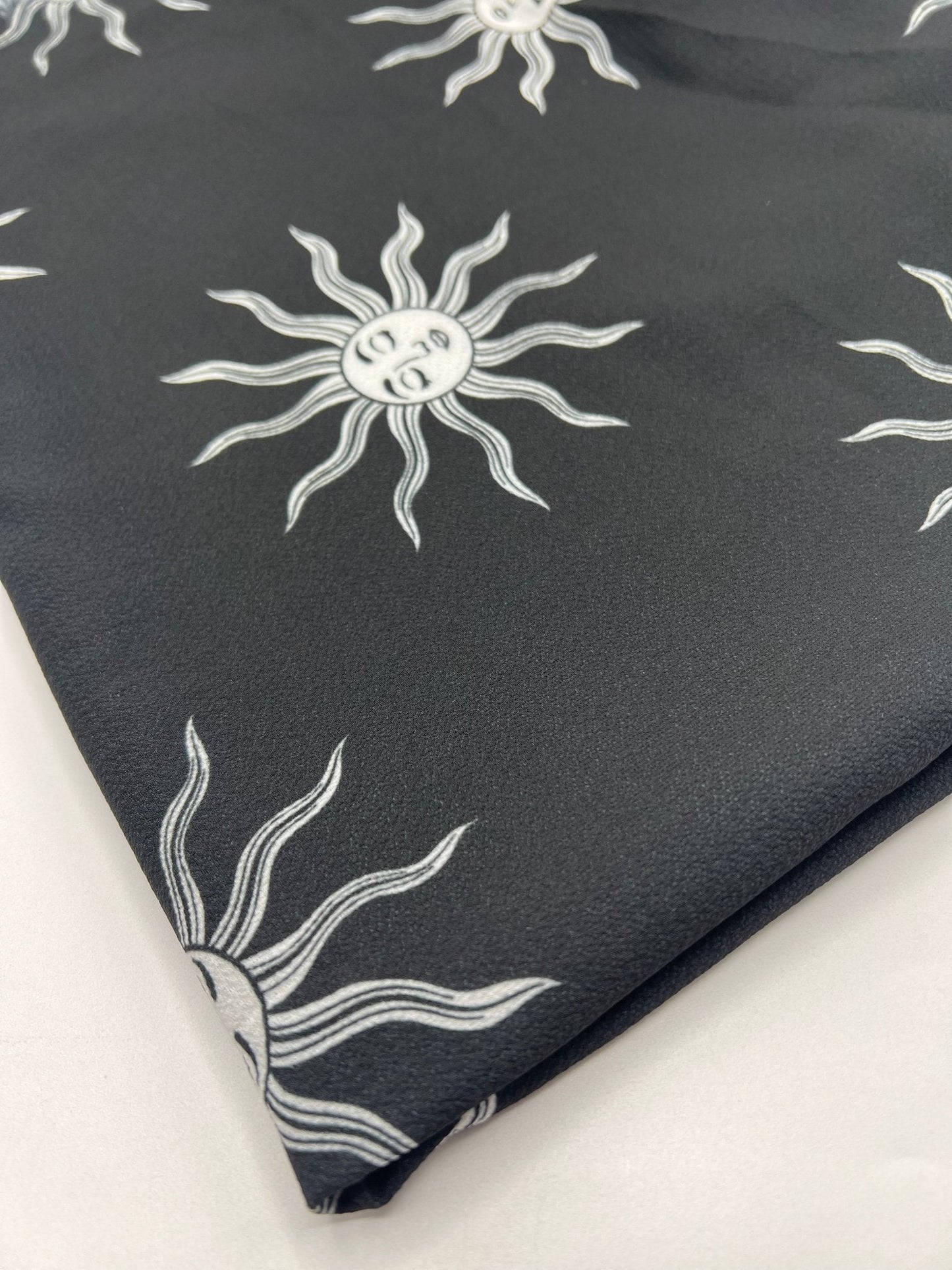 Black Sun Print Lightweight Bubble Crepe Fabric