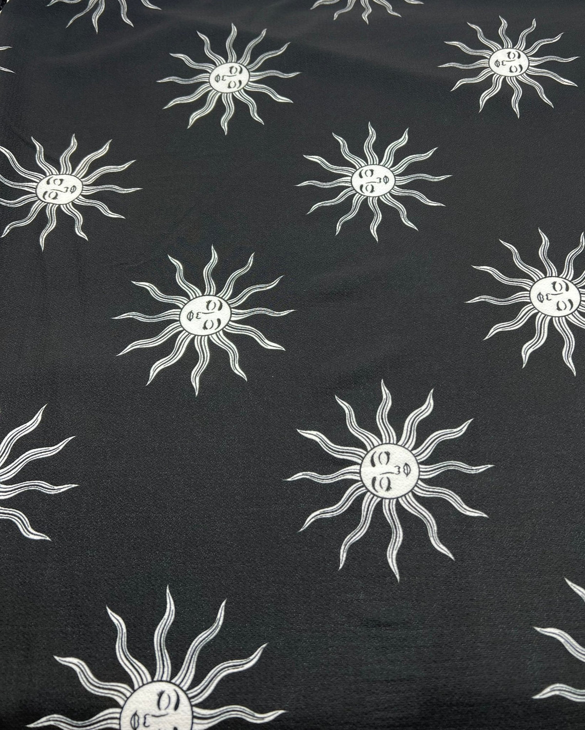 Black Sun Print Lightweight Bubble Crepe Fabric
