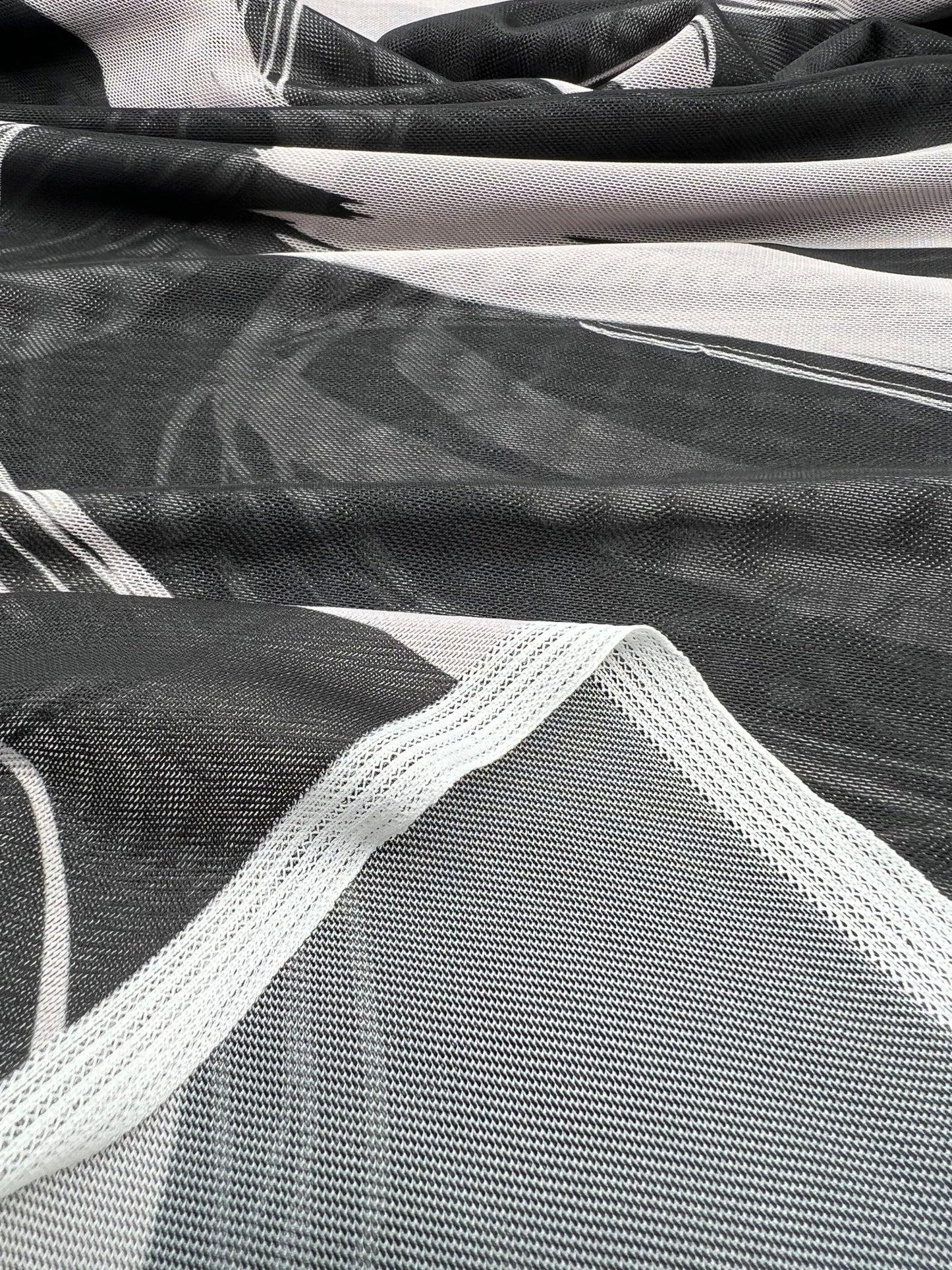 Black Swirl Print Mesh Fabric Stretch