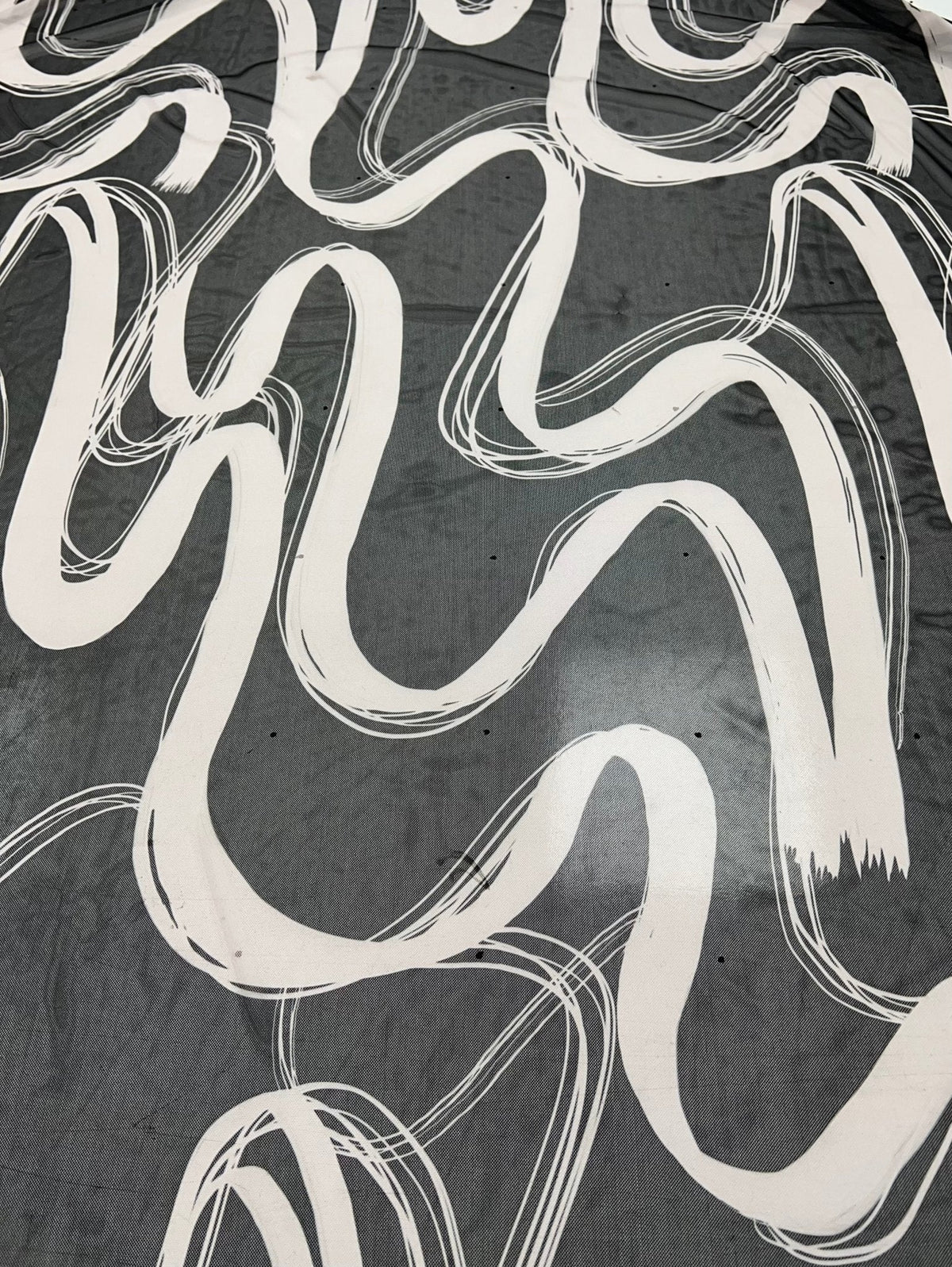 Black Swirl Print Mesh Fabric Stretch