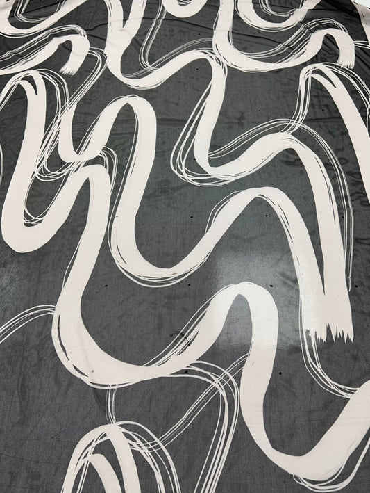 Black Swirl Print Mesh Fabric Stretch