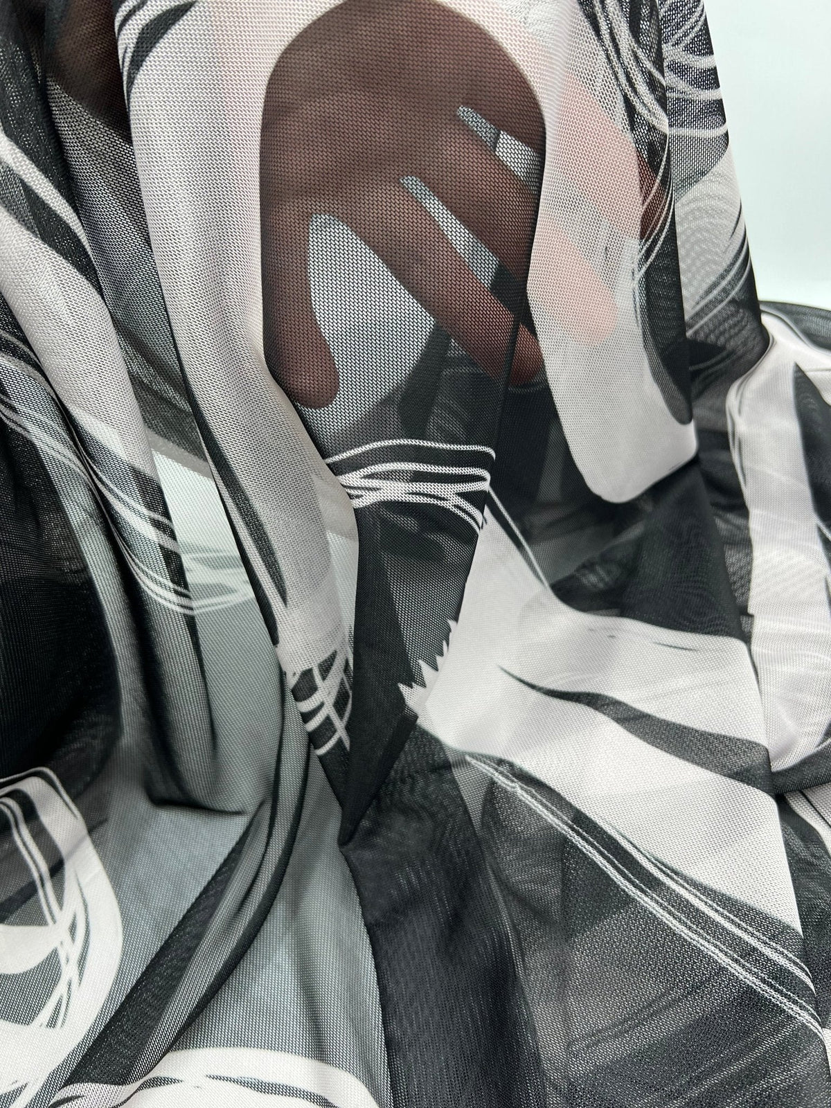 Black Swirl Print Mesh Fabric Stretch