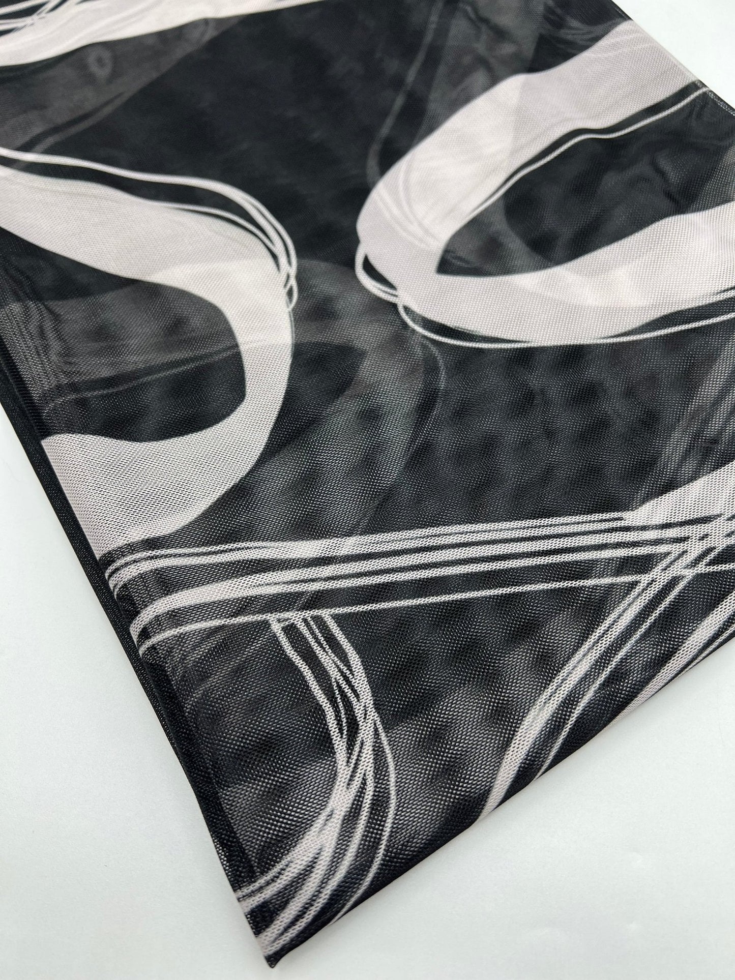 Black Swirl Print Mesh Fabric Stretch