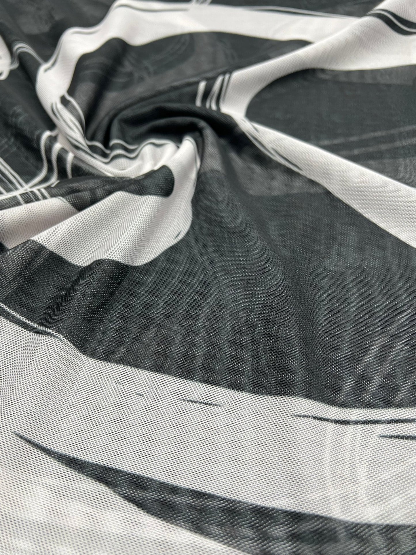 Black Swirl Print Mesh Fabric Stretch