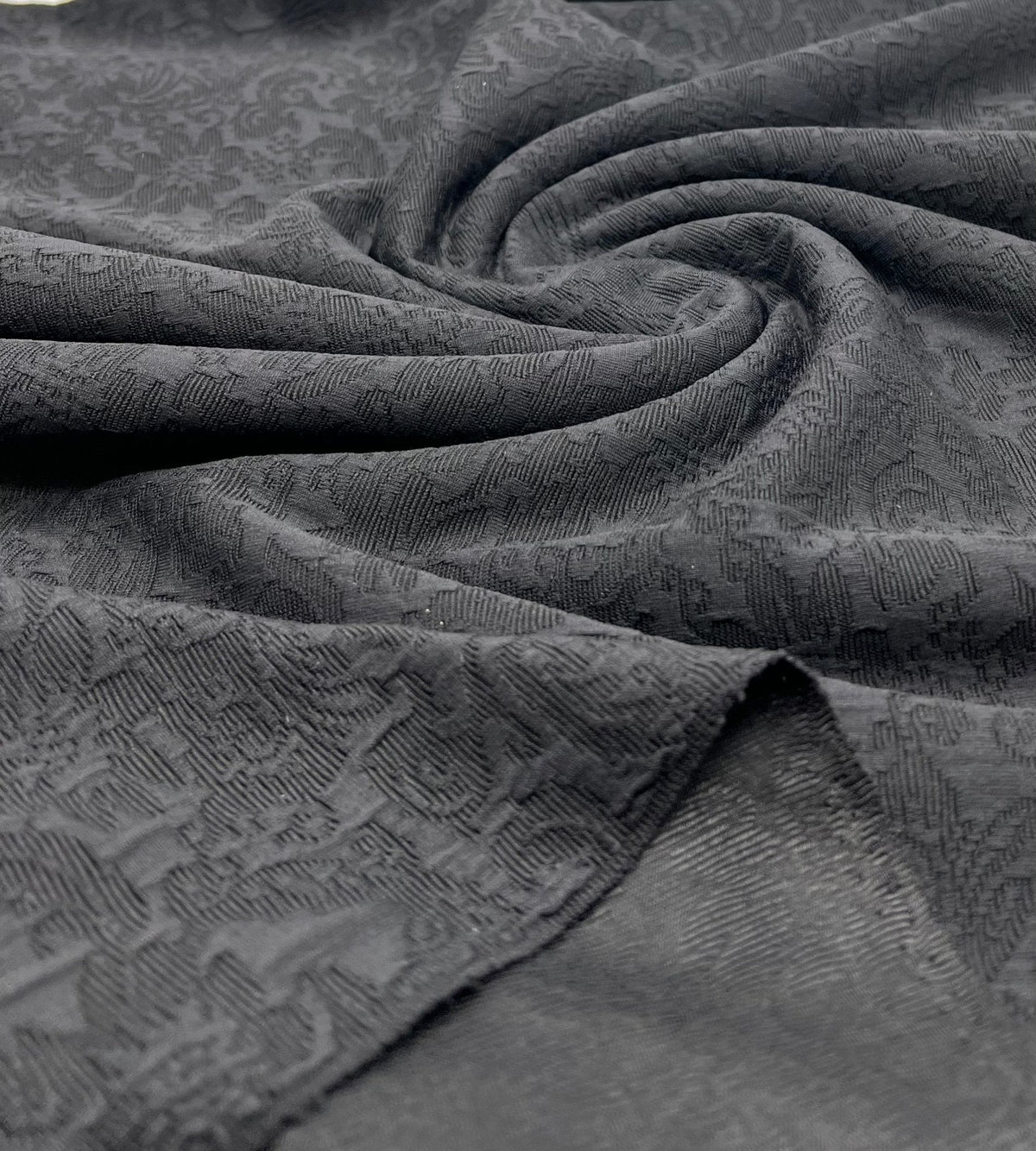 Black Textured Jacquard 2 Way Stretch Fabric