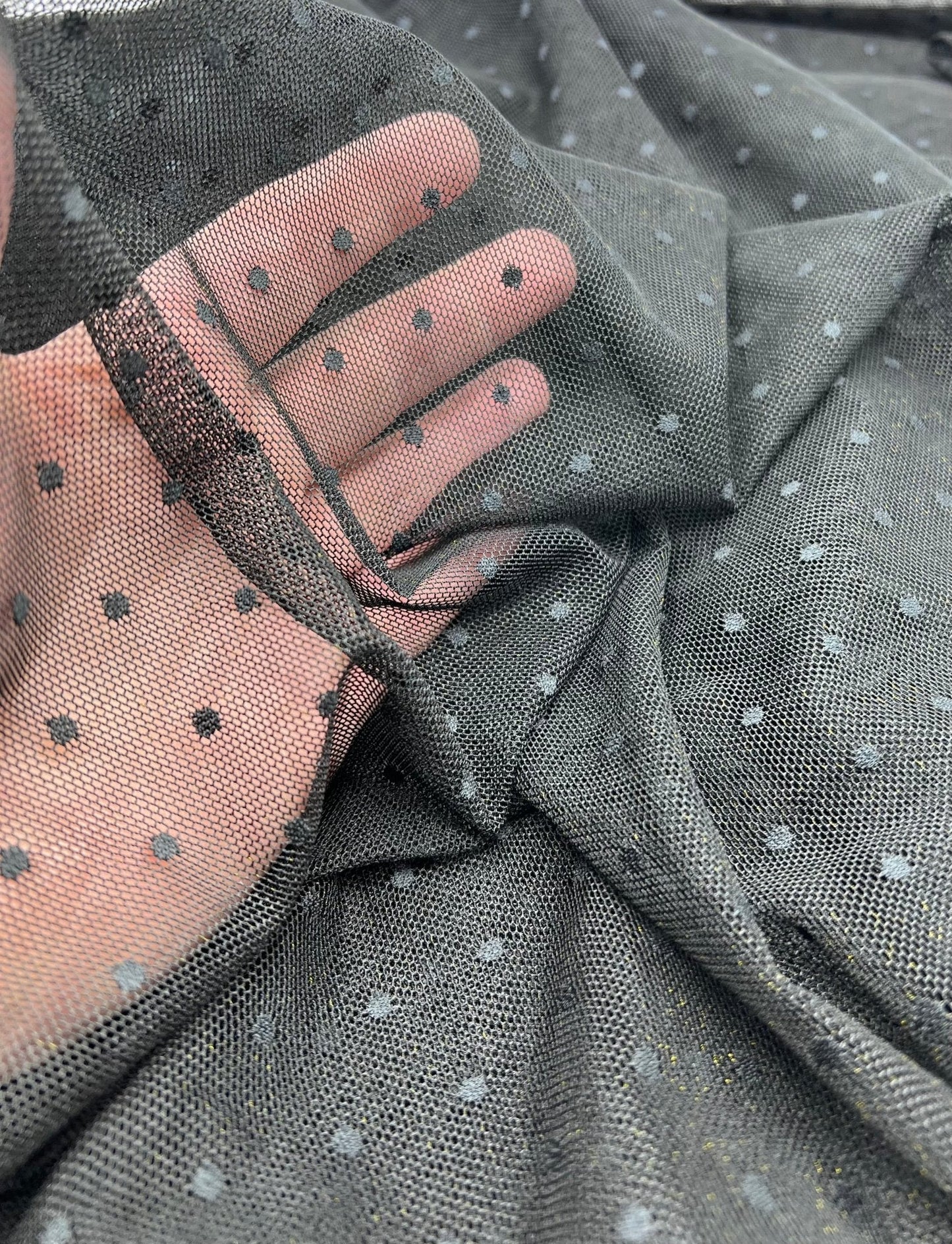 Black Textured Spot Mesh Fabric Stretch