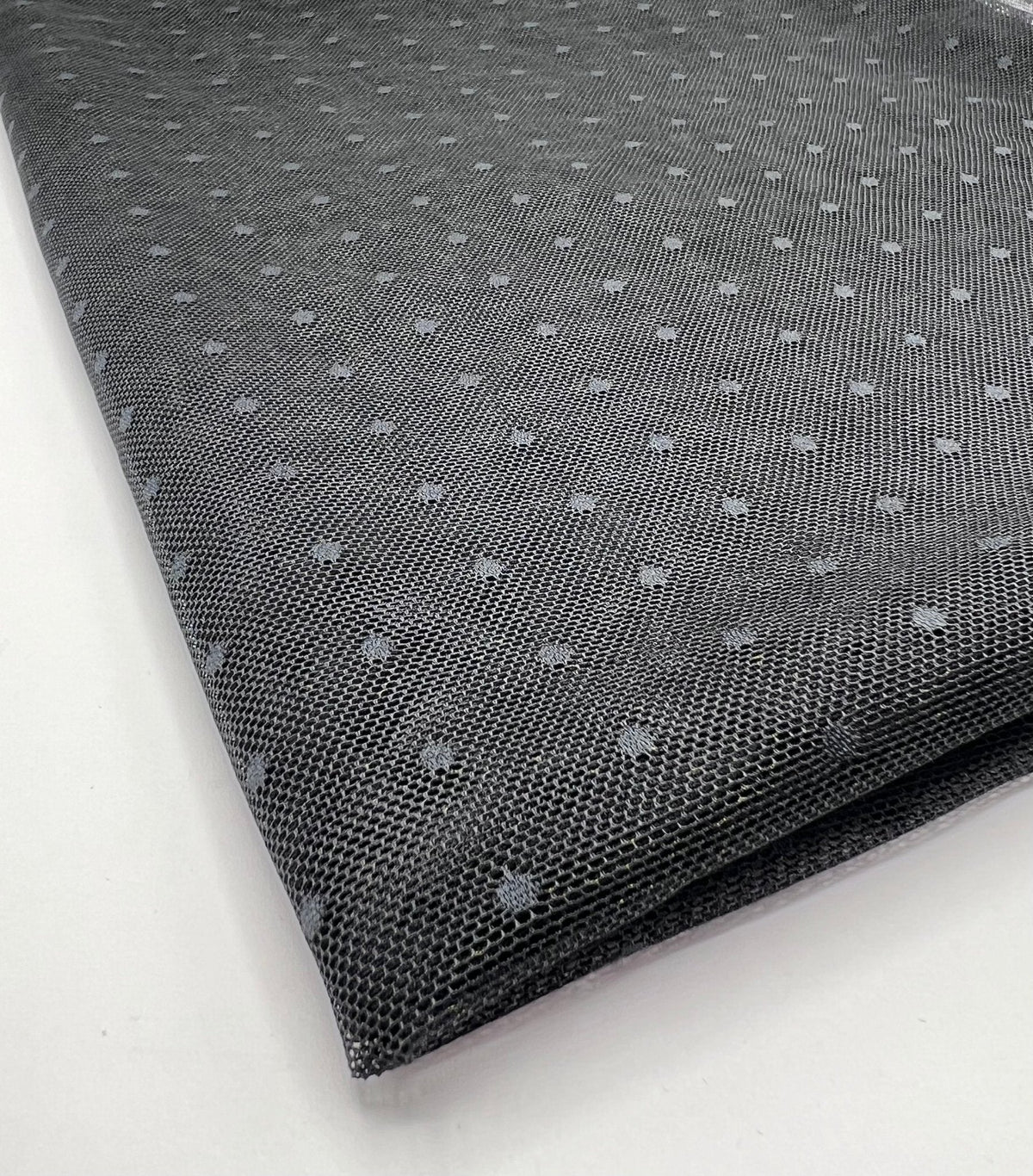 Black Textured Spot Mesh Fabric Stretch
