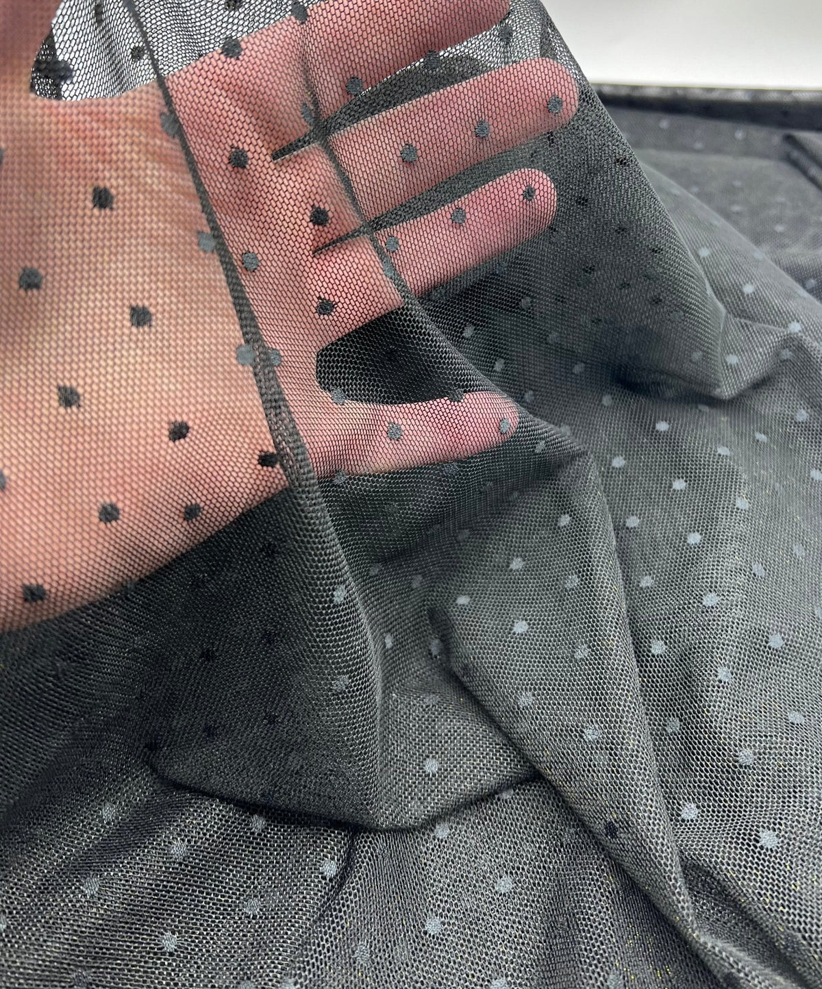 Black Textured Spot Mesh Fabric Stretch