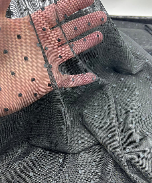 Black Textured Spot Mesh Fabric Stretch