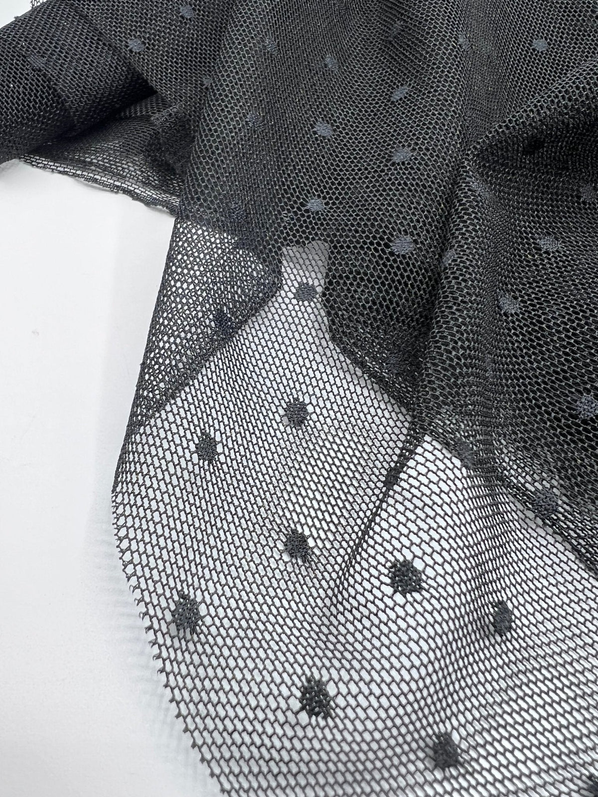 Black Textured Spot Mesh Fabric Stretch