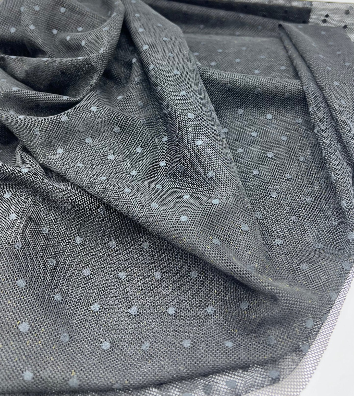 Black Textured Spot Mesh Fabric Stretch