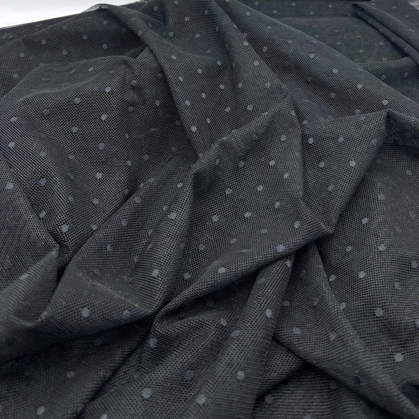 Black Textured Spot Mesh Fabric Stretch