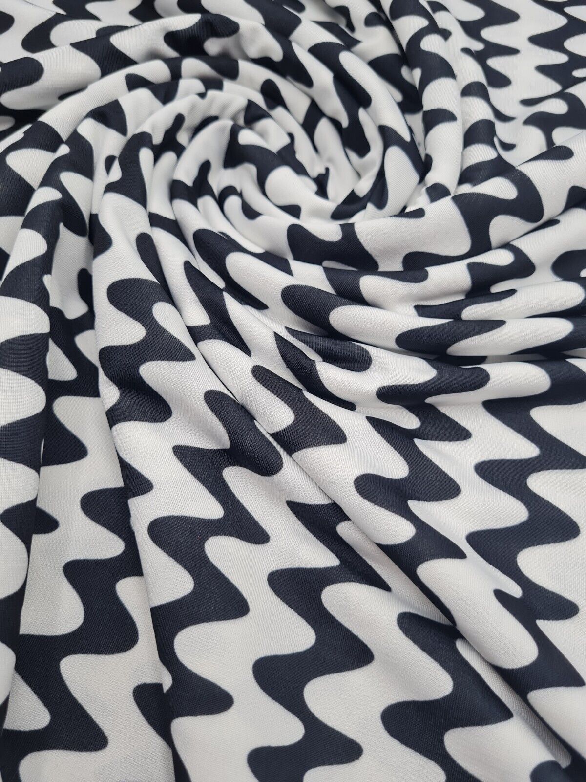 Black Vertical Wiggle Print Soft Touch Stretch Fabric
