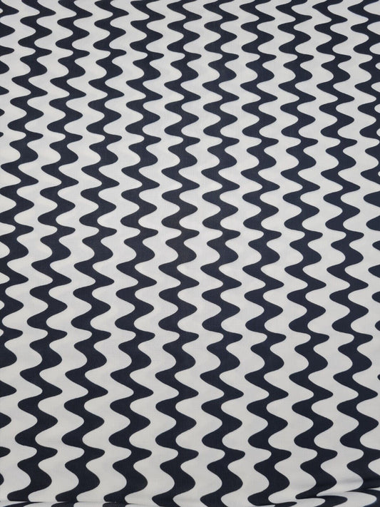 Black Vertical Wiggle Print Soft Touch Stretch Fabric
