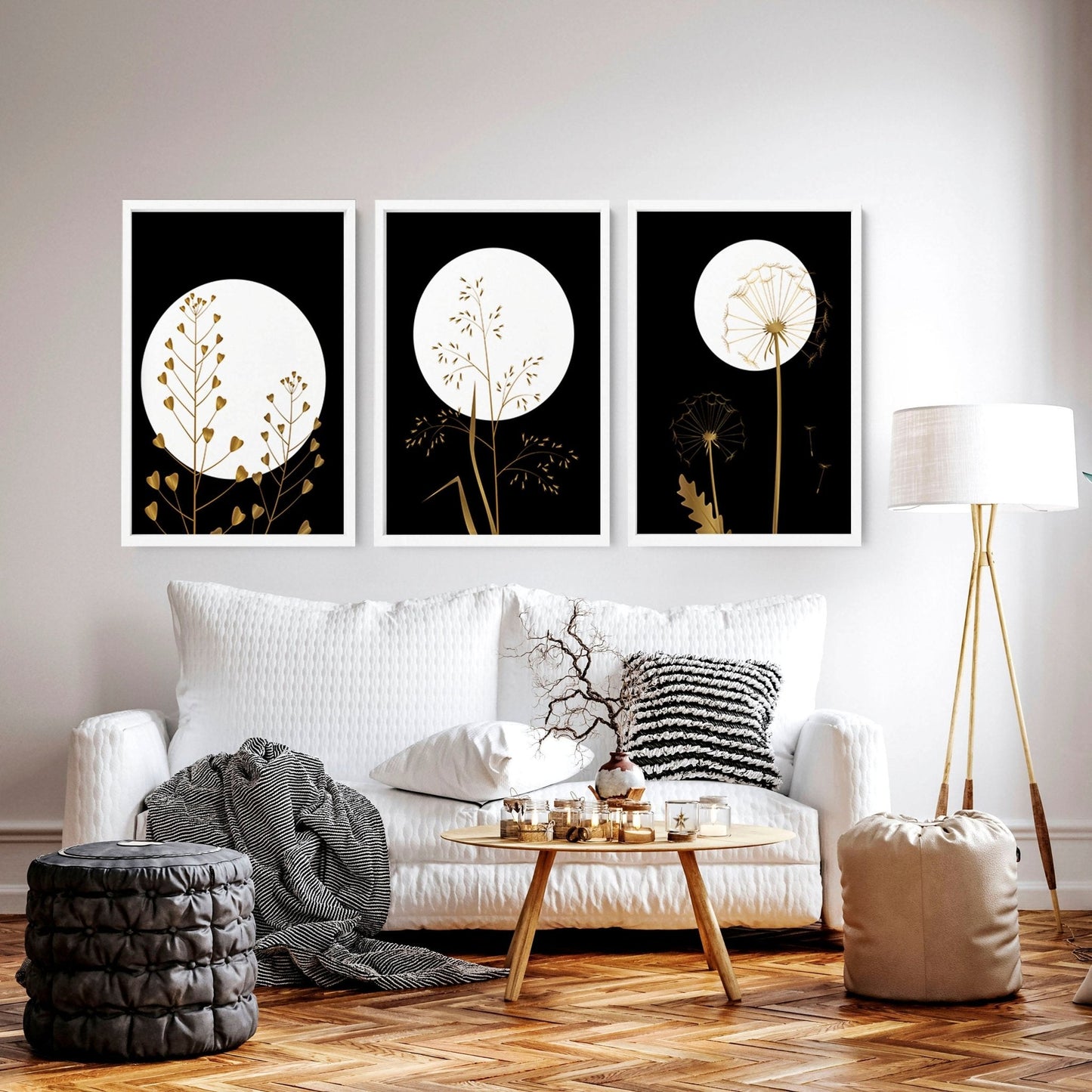 Black wall art for living room | set of 3 wall art prints