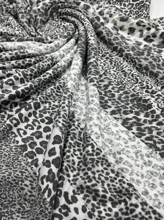 Black & White Animal Diagonal Print Viscose Elastane Fabric