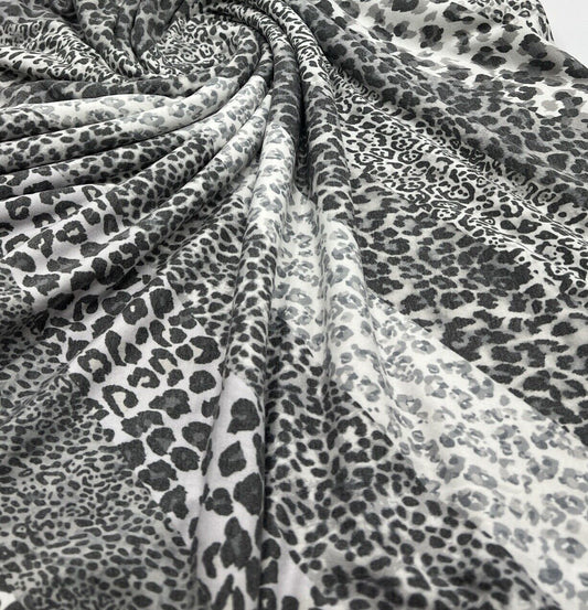 Black & White Animal Diagonal Print Viscose Elastane Fabric