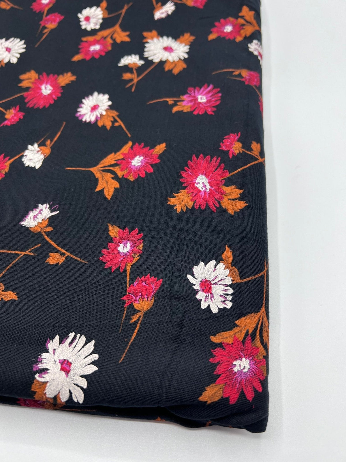Black White Brown Floral Print Viscose Elastane Fabric