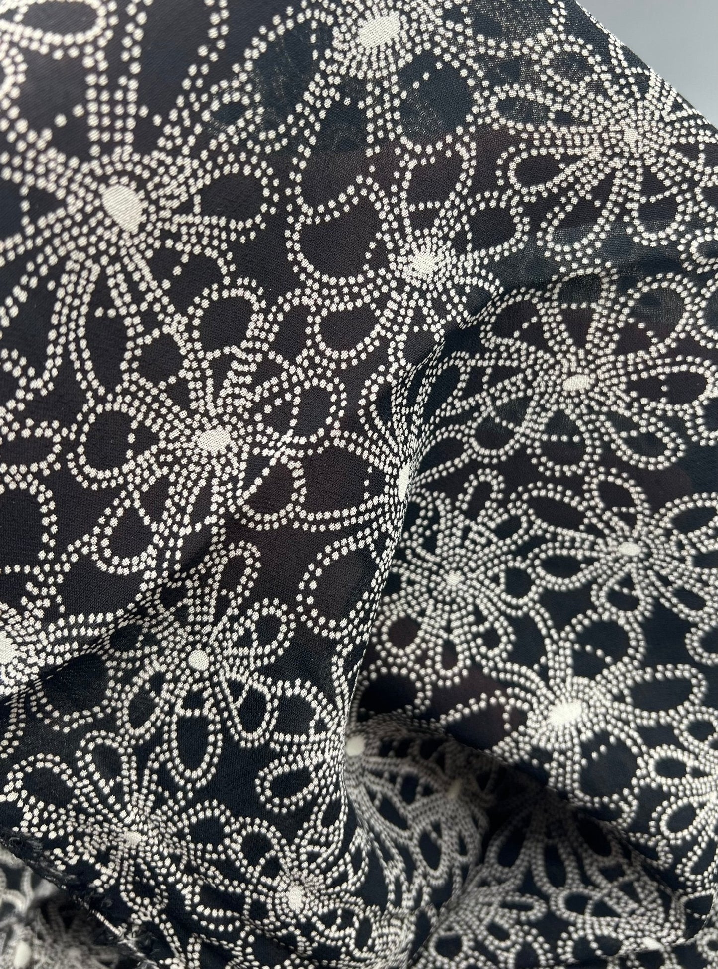 Black White Flower Printed Chiffon Dress Fabric