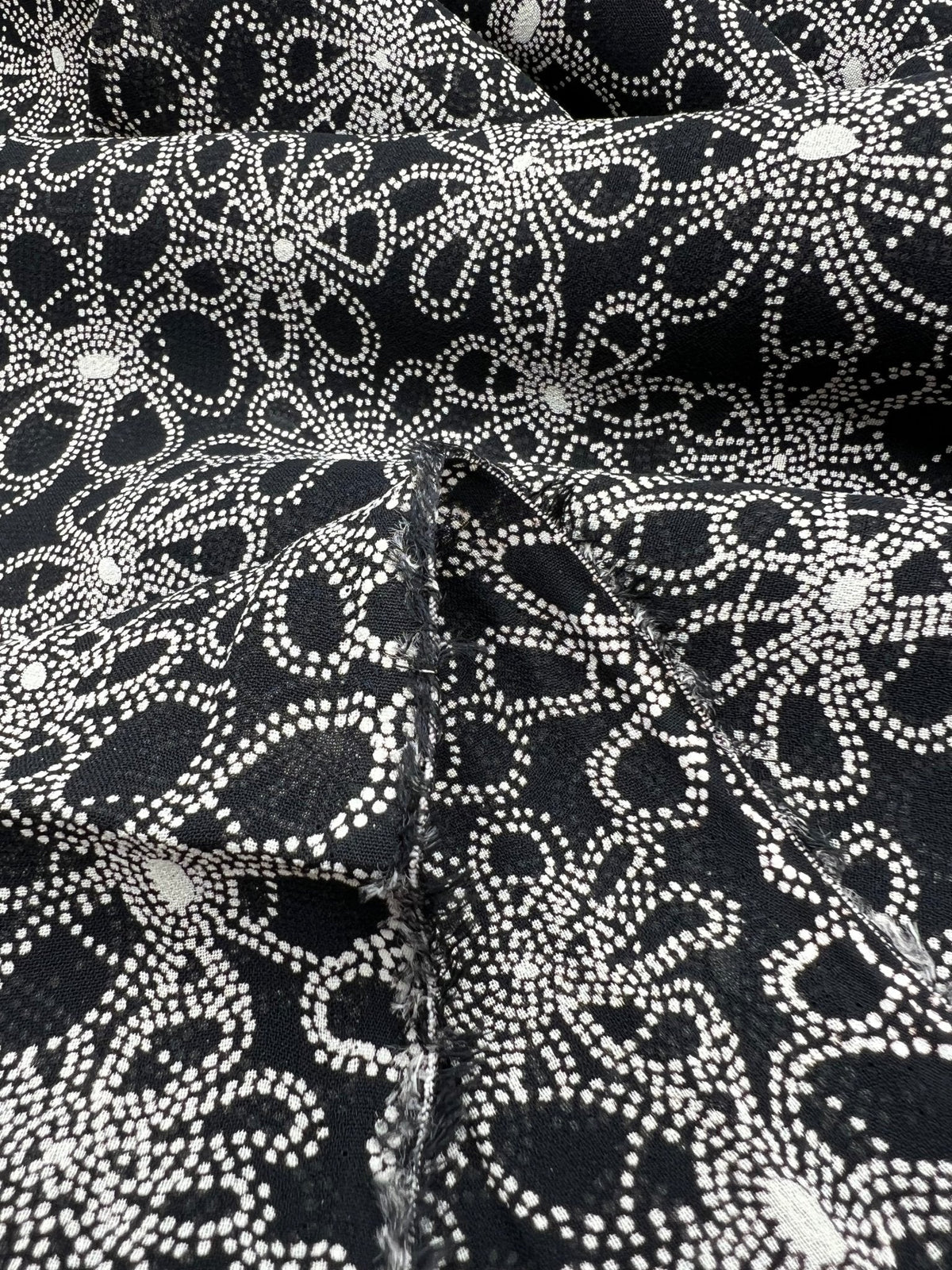 Black White Flower Printed Chiffon Dress Fabric
