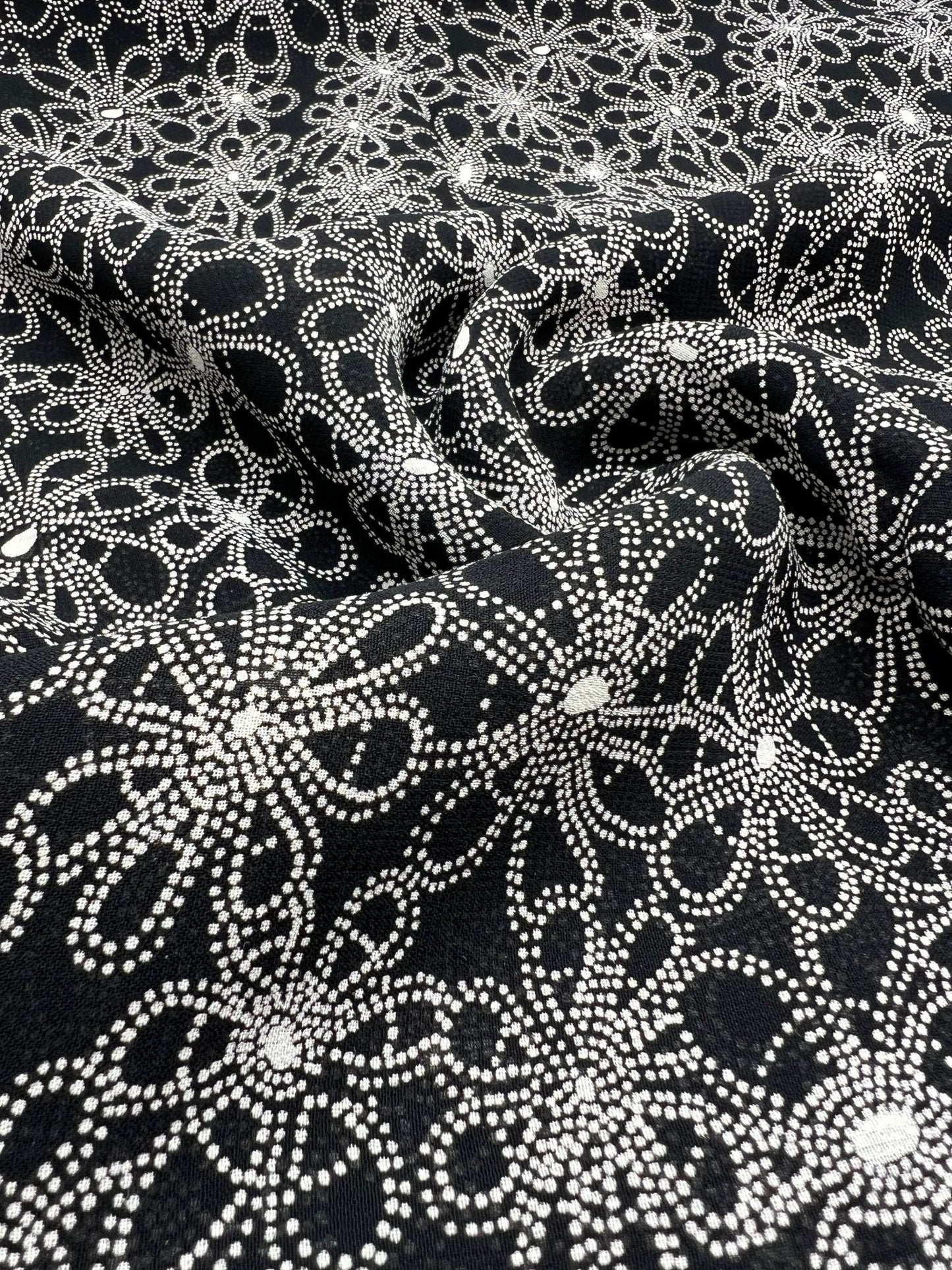 Black White Flower Printed Chiffon Dress Fabric