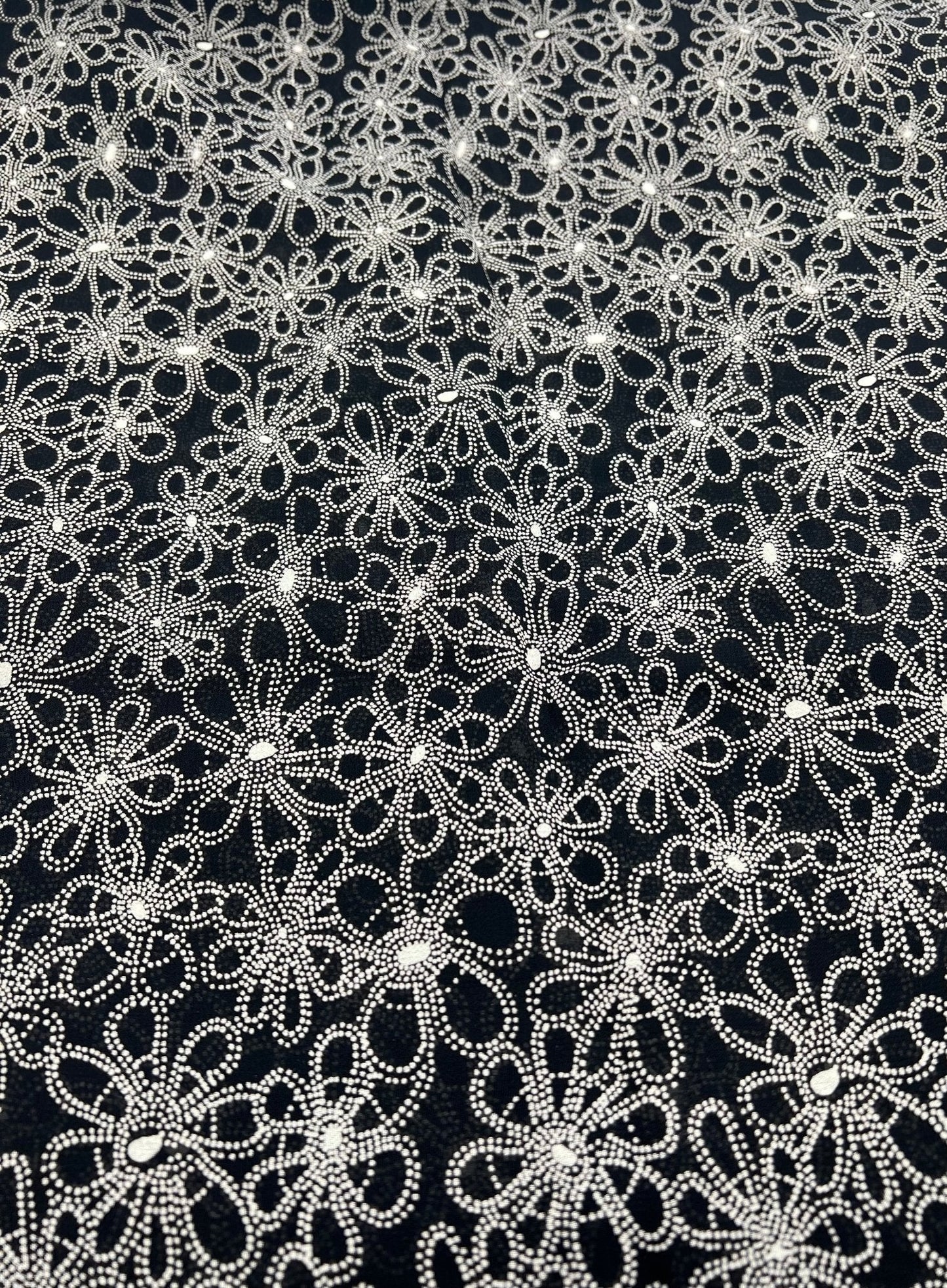 Black White Flower Printed Chiffon Dress Fabric